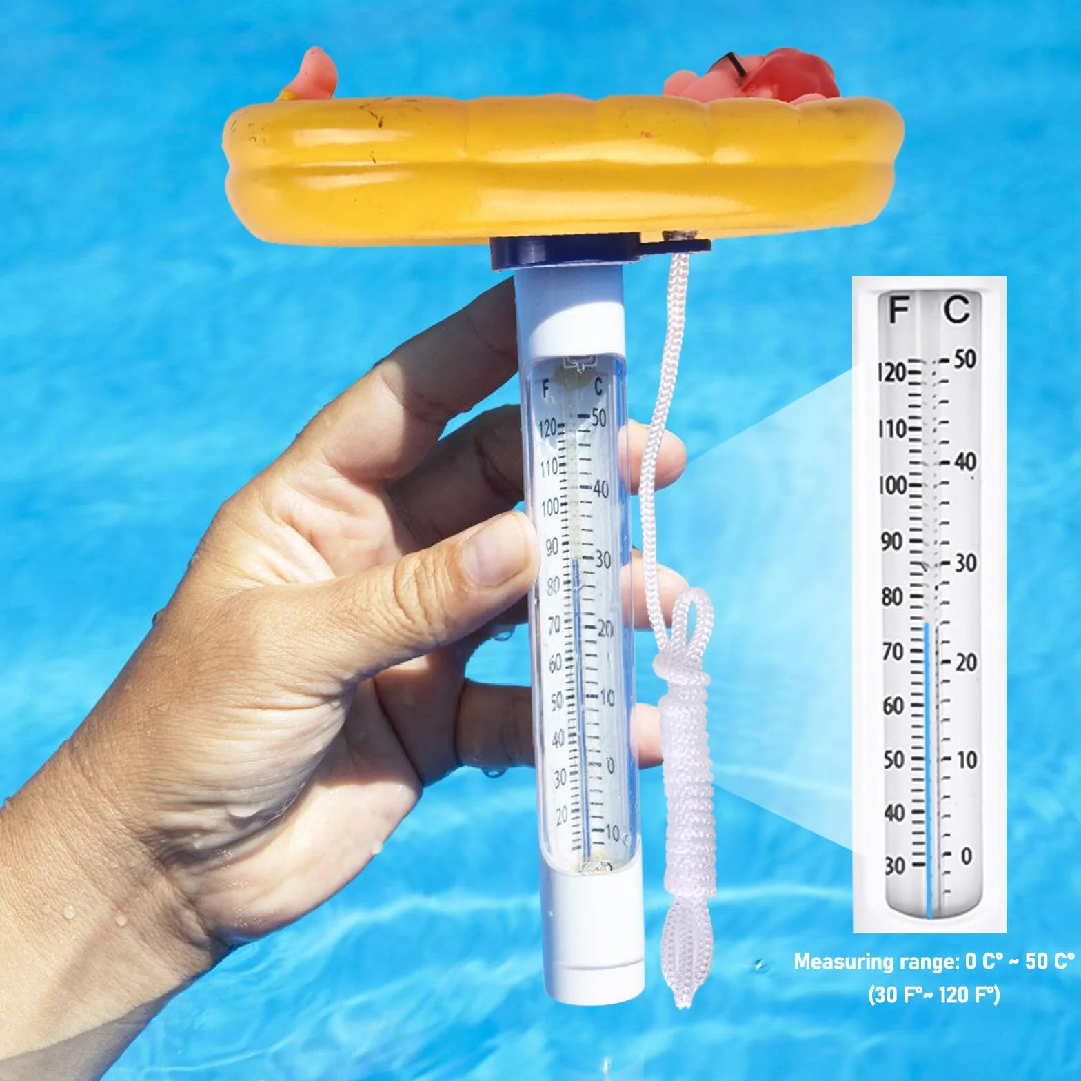 BAIFULAI Termómetro Flotante para Piscina Resistente a la Rotura Agua Amarillo