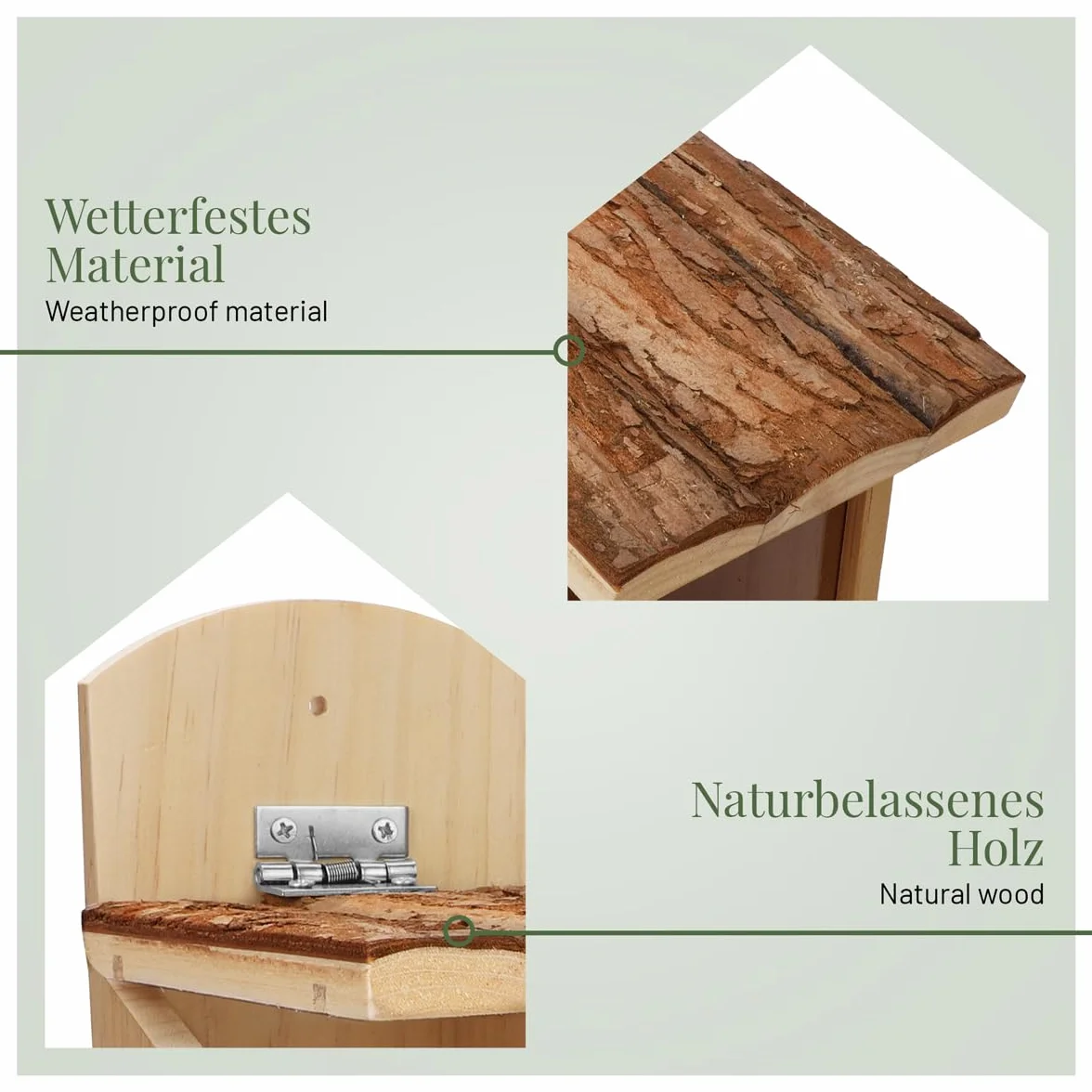 Comedero para ardillas de madera maciza WILDLIFE HOME con tejado de corteza resistente a la intemperie