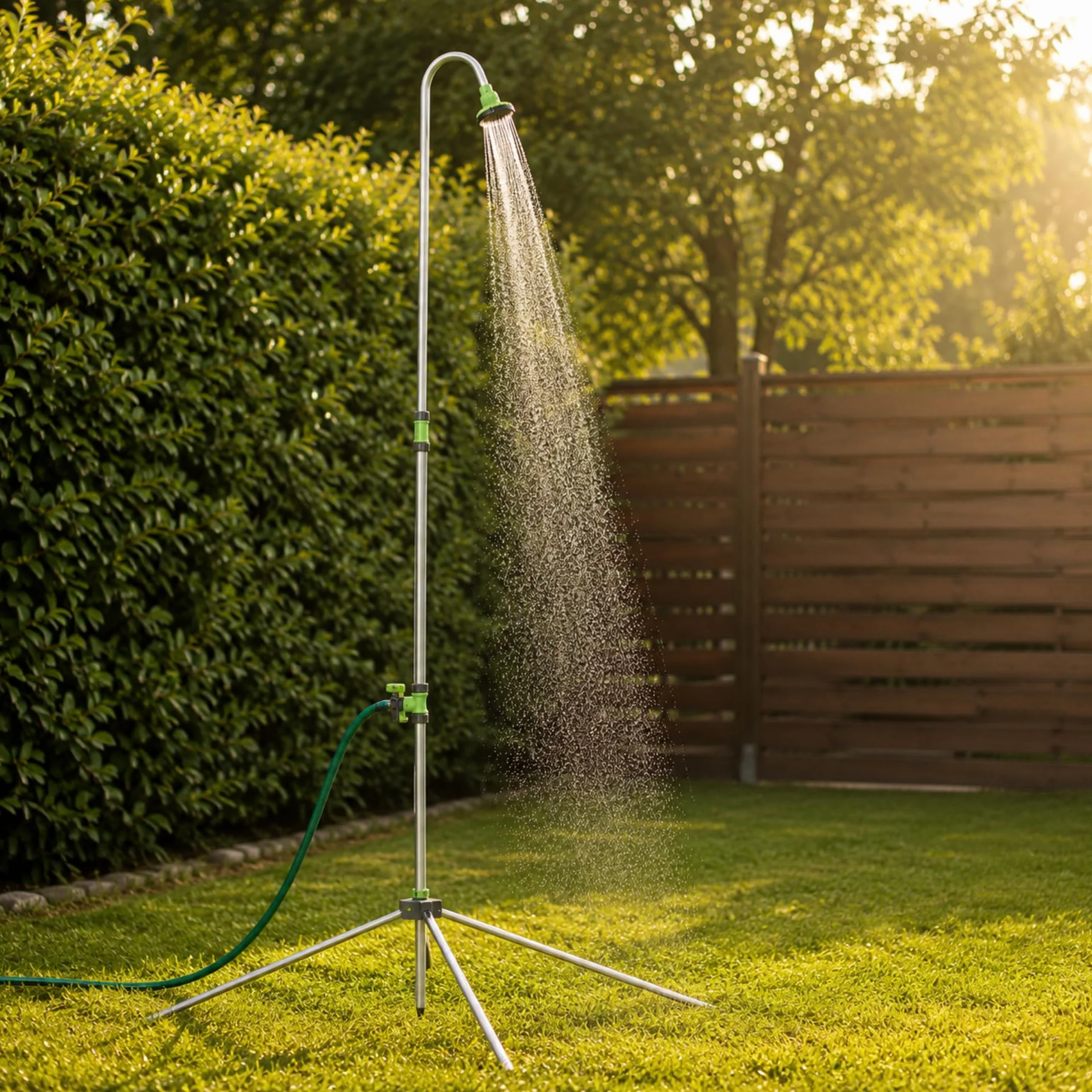 KADAX Ducha de jardín con altura ajustable, exterior con conector 1/2 pulgadas, aluminio para camping
