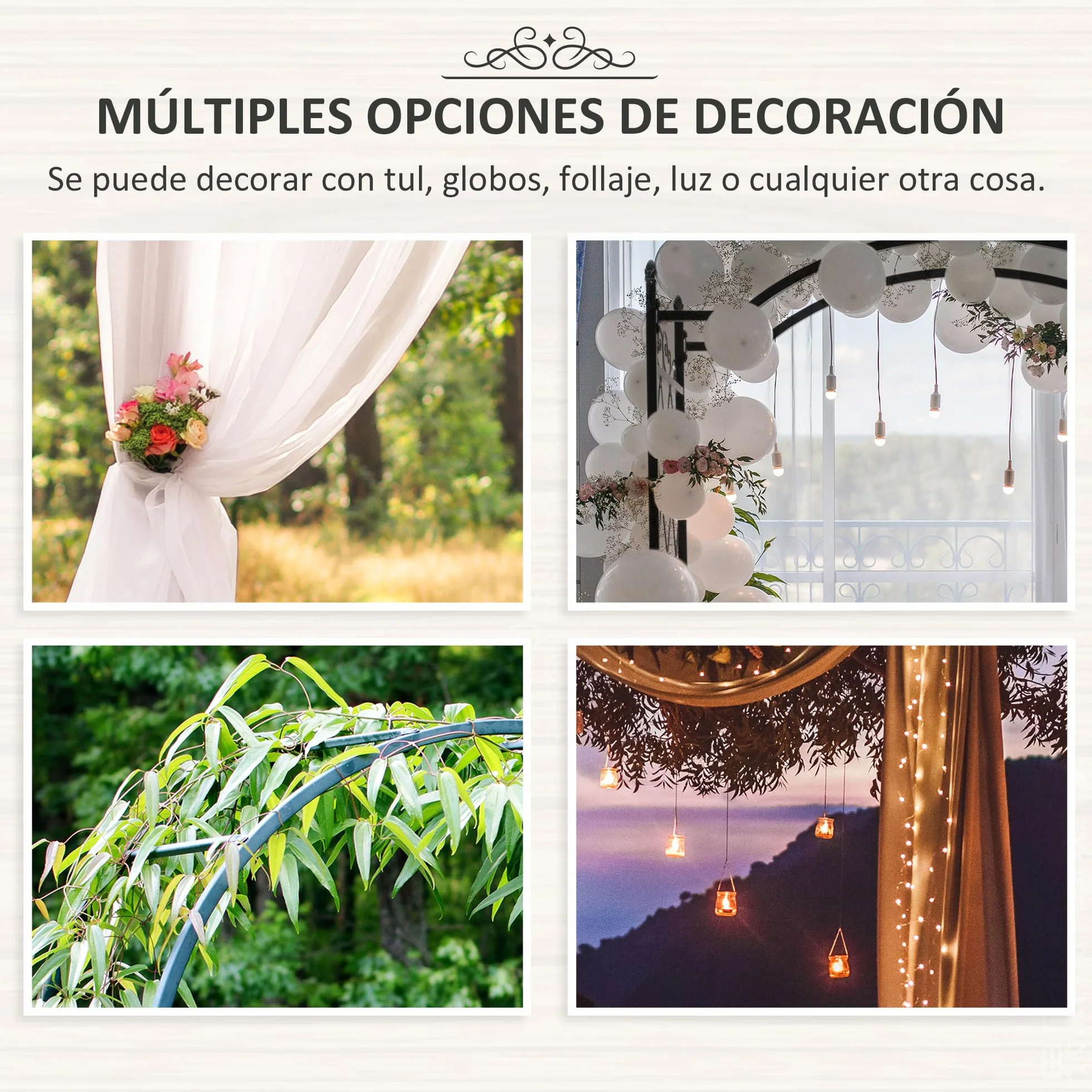 Outsunny Arco de Jardín de Metal Arco de Rosas Arco de Boda Diseño Enrejado para Plantas Trepadoras para Decoración Patio Terraza 114x30x230 cm Negro