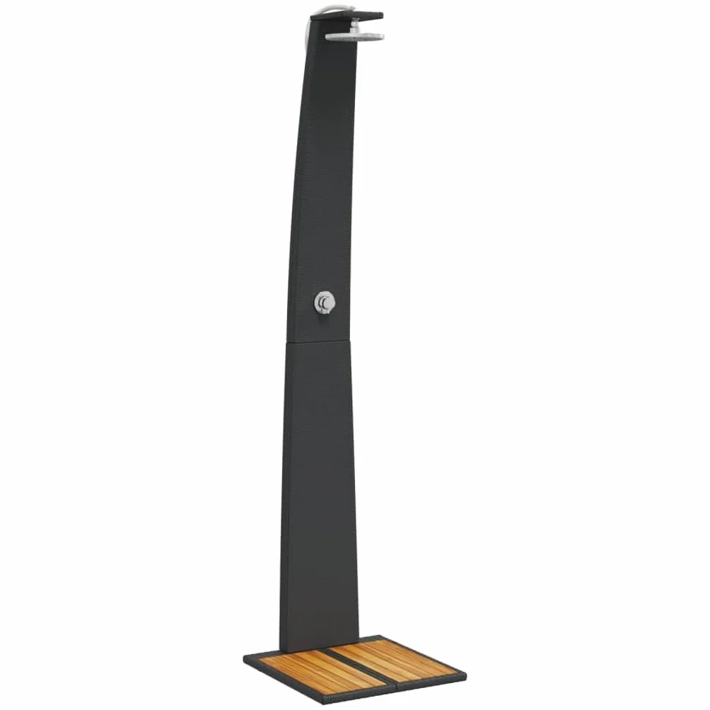 vidaXL Ducha Exterior con Rociador Giratorio, Ratán PE y Madera Acacia Negro