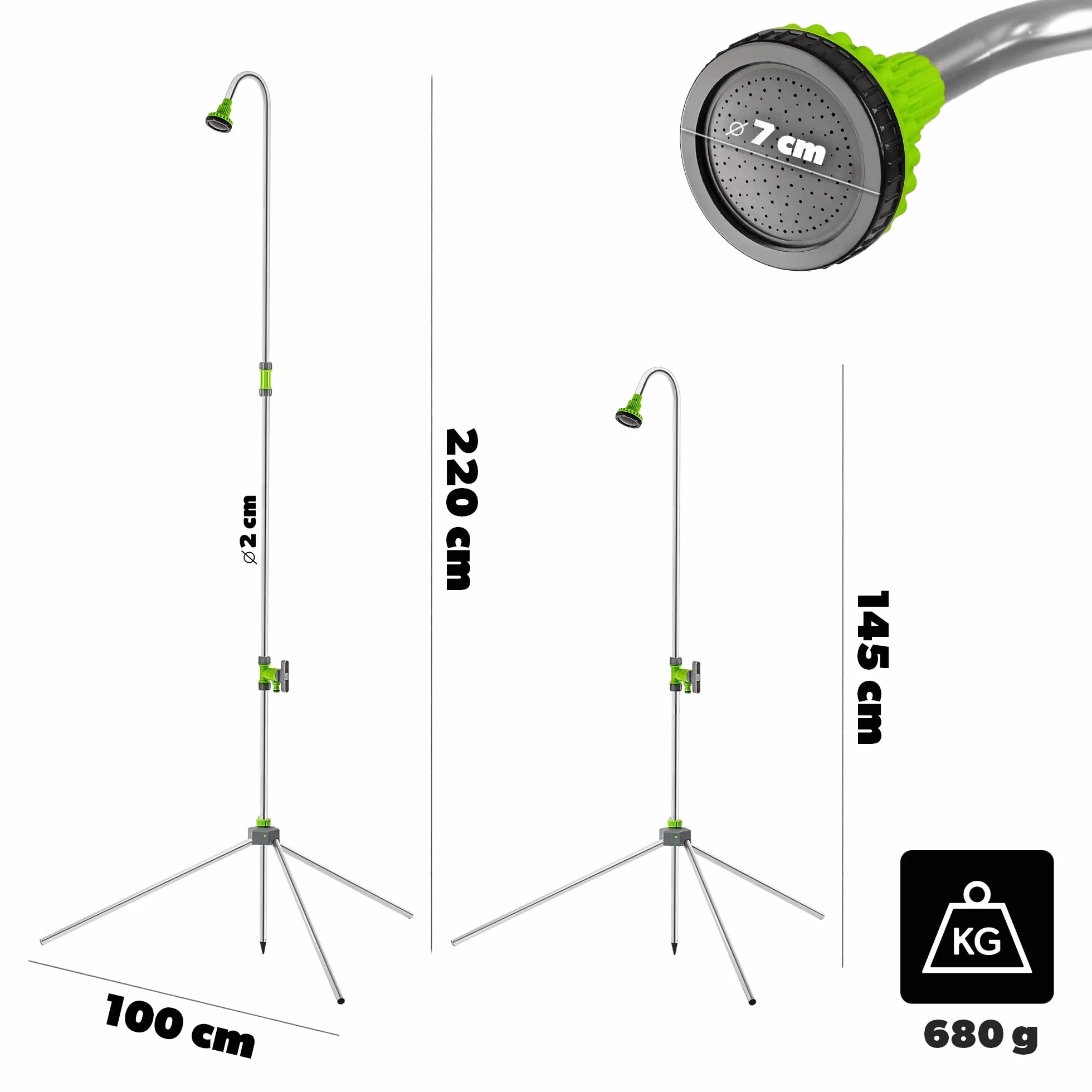 KADAX Ducha de jardín con altura ajustable, exterior con conector 1/2 pulgadas, aluminio para camping