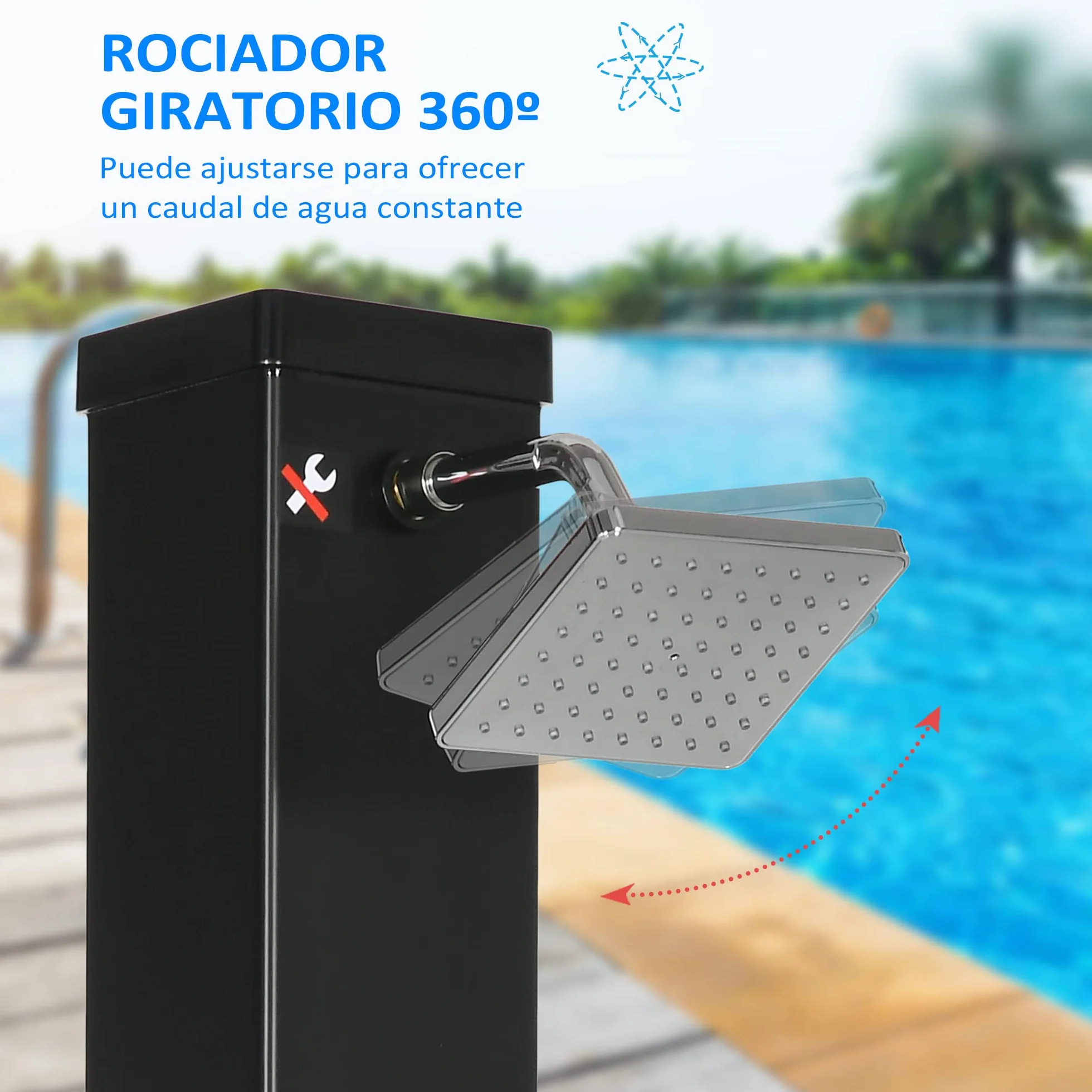 Outsunny Ducha Solar Exterior 40L Ducha de Jardín con Cabezal de Ducha 60℃ 19x20x217 cm Negro