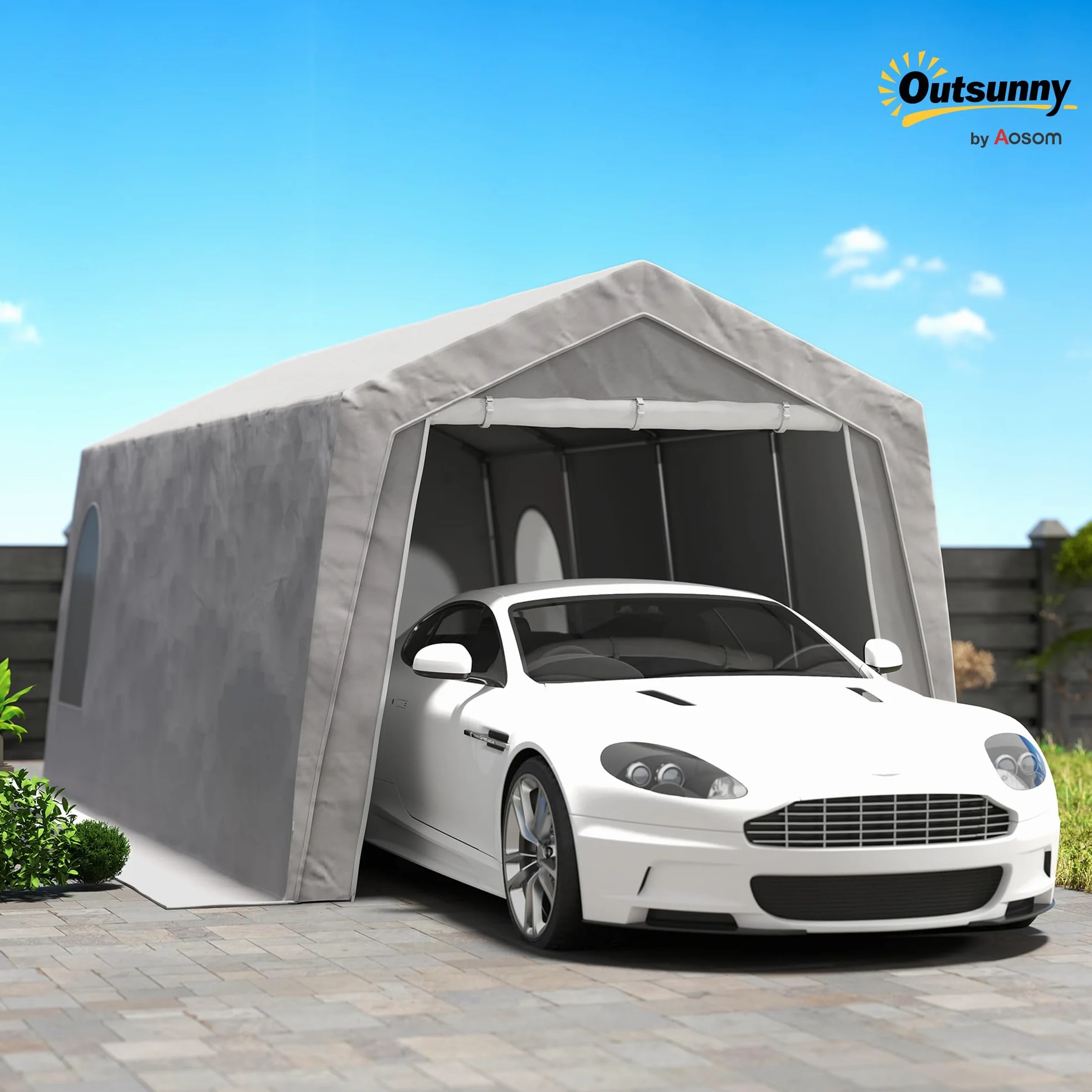 Outsunny Cobertizo Jardín Exterior 300x597x257 cm Impermeable Carpa Almacenamiento Gris