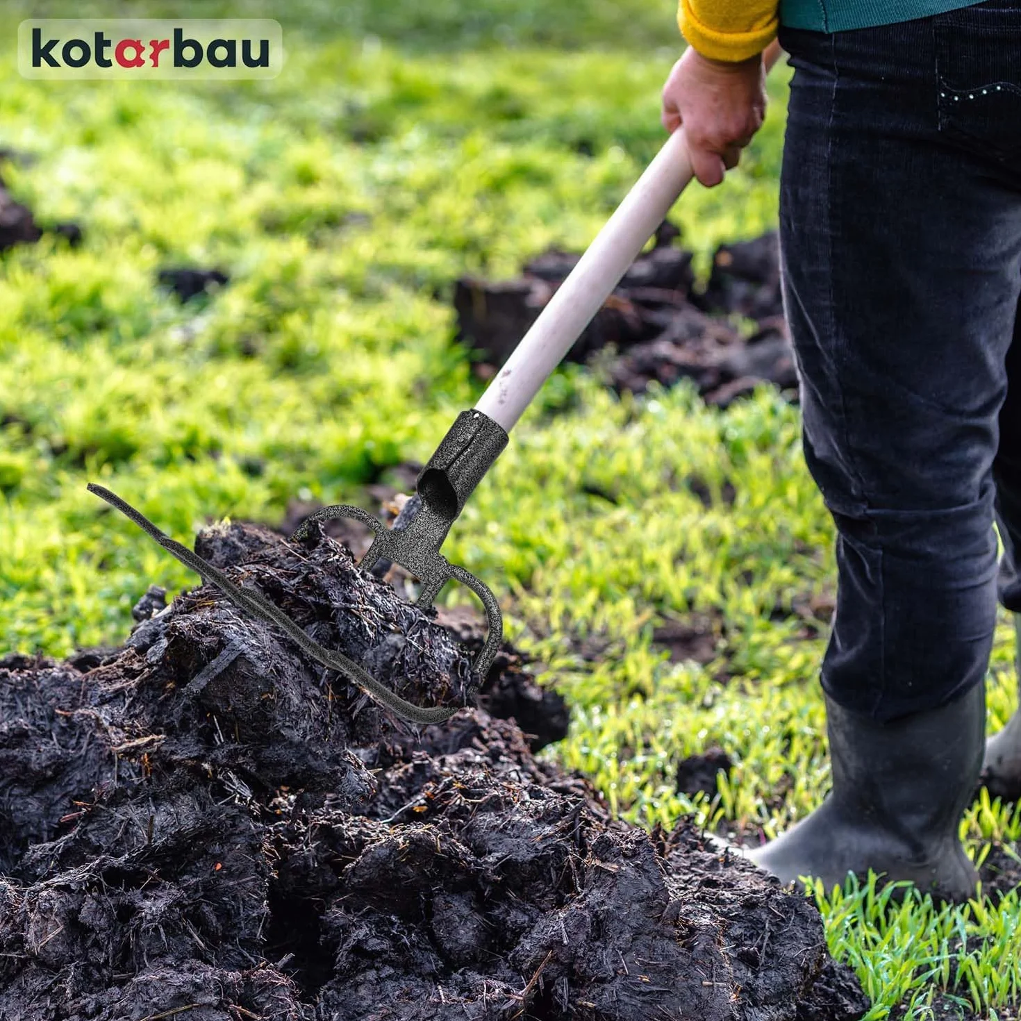 KOTARBAU Horca Curva de 4 Dientes Agrícola para Jardín y Establo