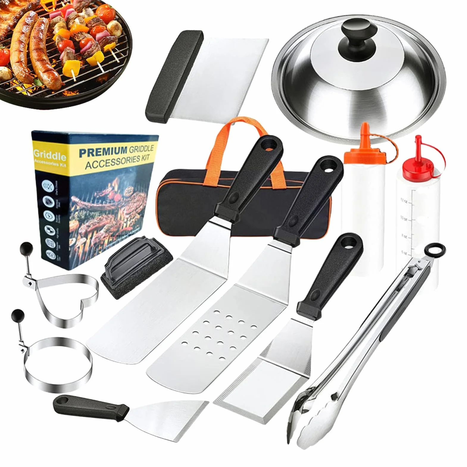 Juego de barbacoa al aire libre, juego de herramientas para barbacoa con maletín, juego de barbacoa de acero inoxidable, utensilios de cocina para exteriores con accesorios completos para camping, | maletín, juego de barbacoa de acero inoxidable, utensili