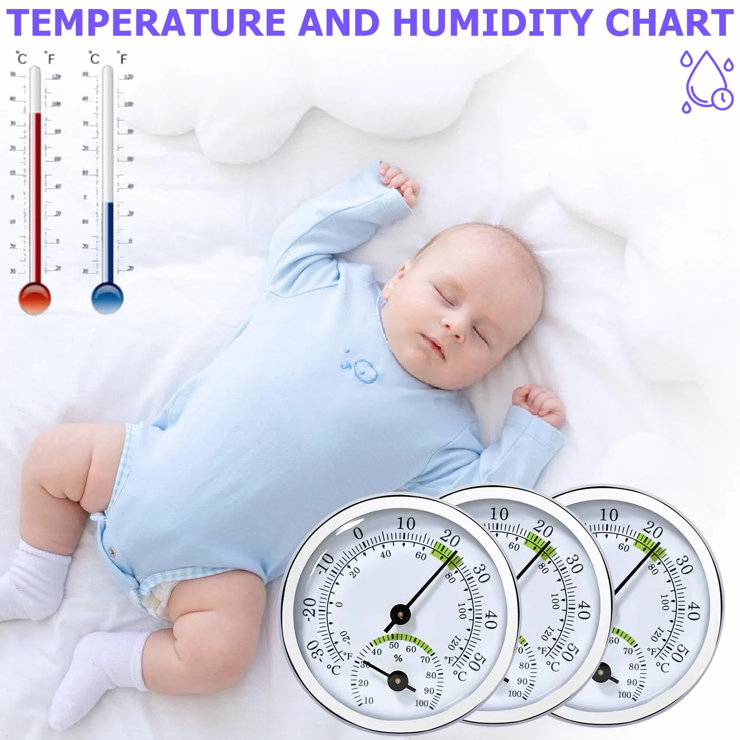 Nizirioo Termómetro y Higrómetro 2 en 1: 3 Unidades Medidor Temperatura Humedad, Mini Termohigrómetro 58 mm