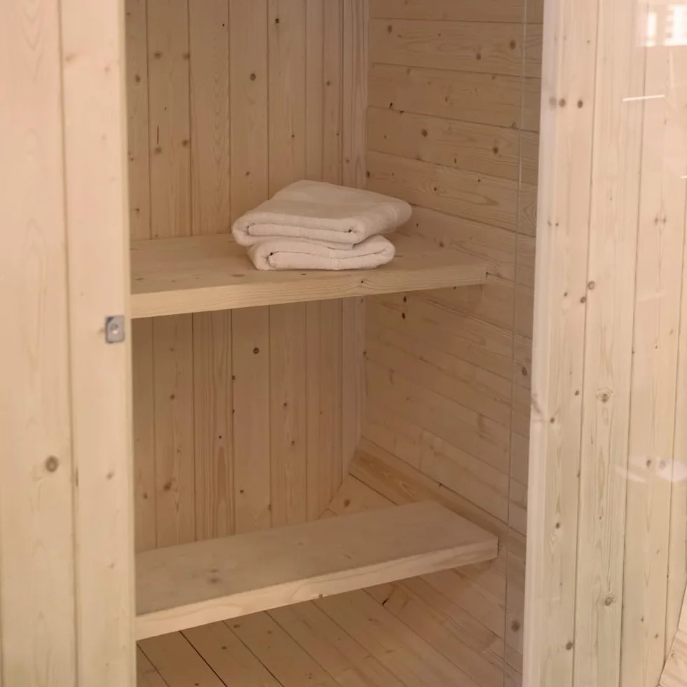 Home Deluxe Sauna de Exterior Cube S - Dimensiones: Aprox. 194 cm x 120 cm, Madera: Madera de Abeto - Incl. Calefactor de Sauna y Accesorios de Sauna I Sauna de jardín, Sauna de Exterior, Barril de