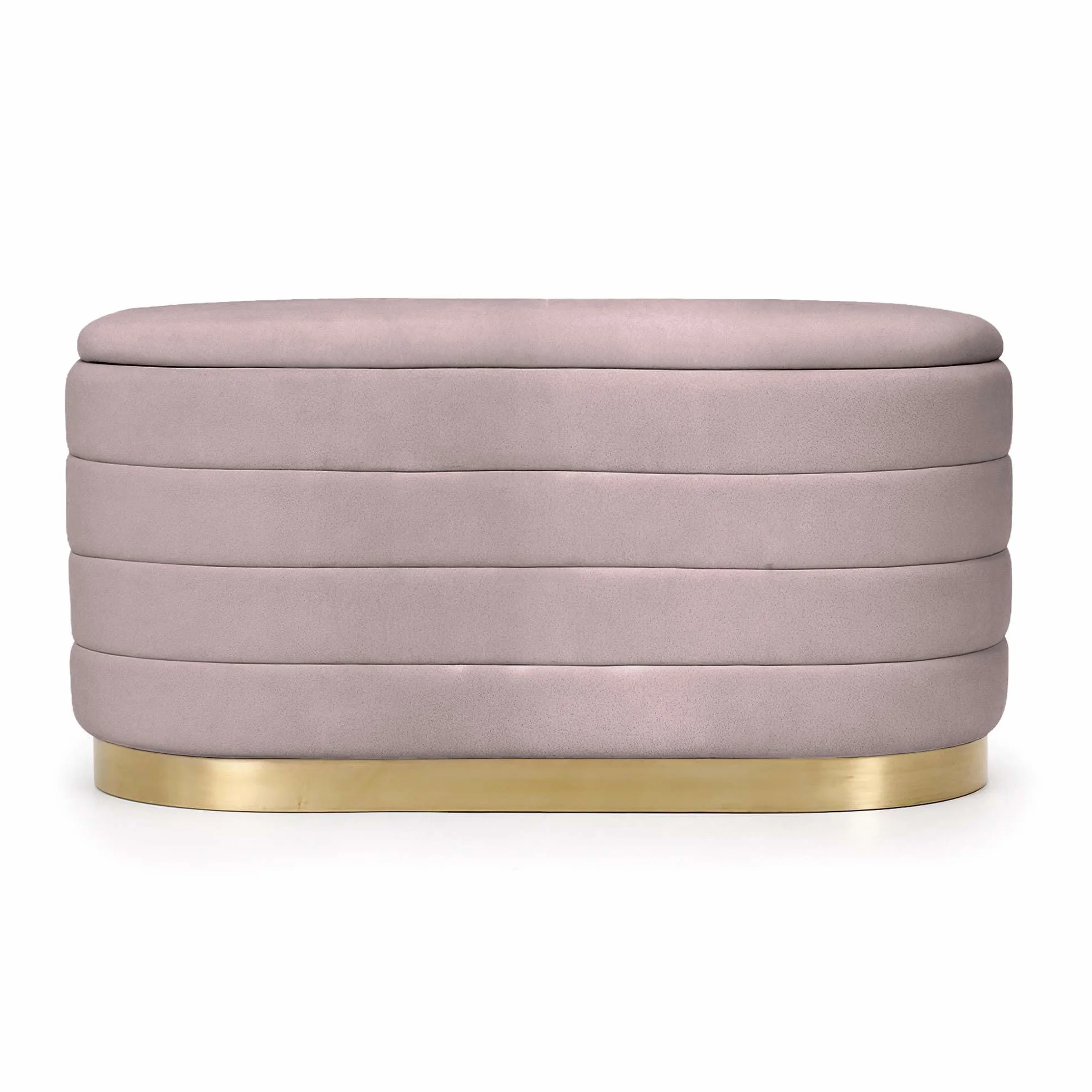 AKORD Banqueta con Almacenamiento en Terciopelo 80 cm, Banco de Cama Tapizado, Patas de Metal Dorado, Rosa empolvado