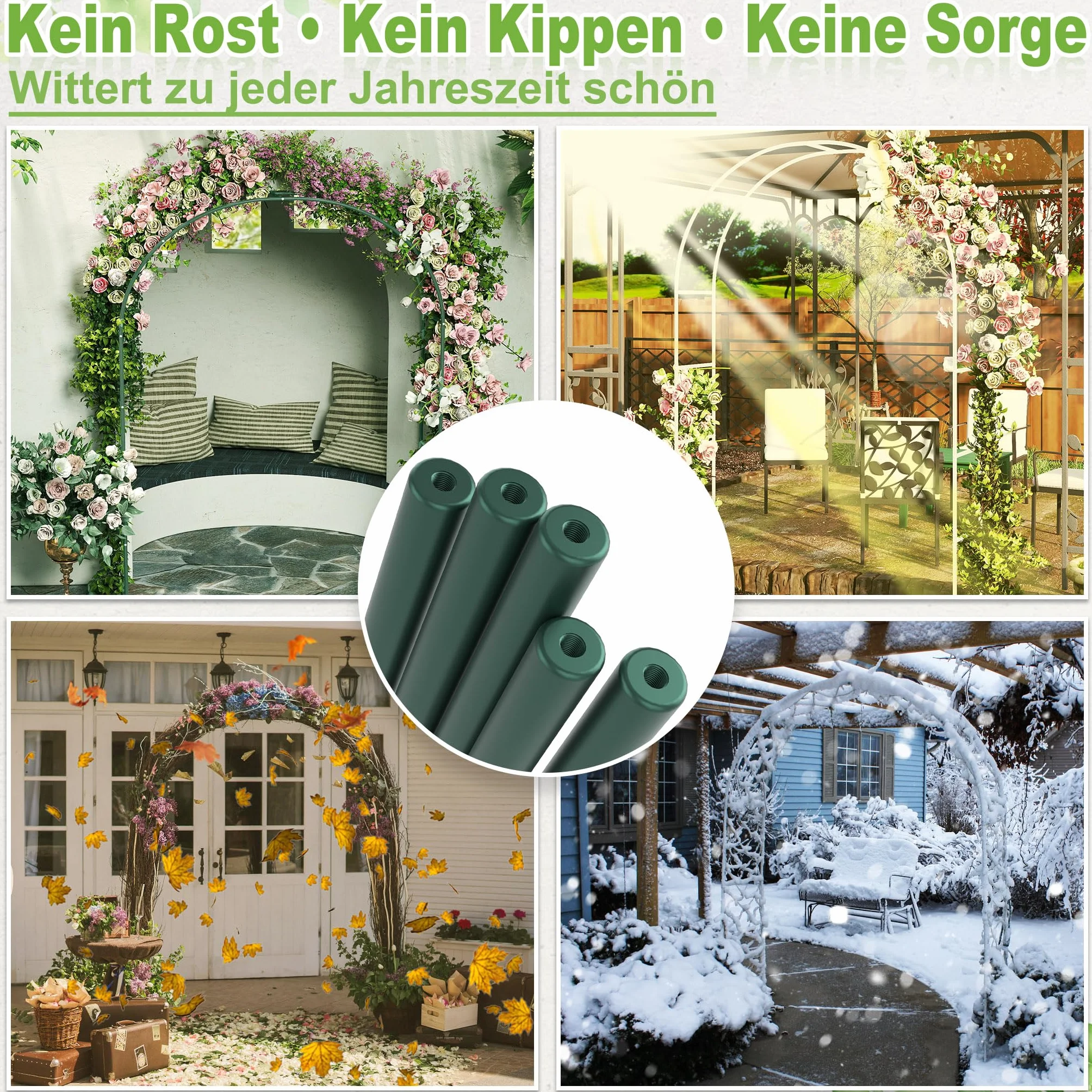 FIVMEN Arco para rosas de metal 240 x 192 x 38 cm resistente a la intemperie verde