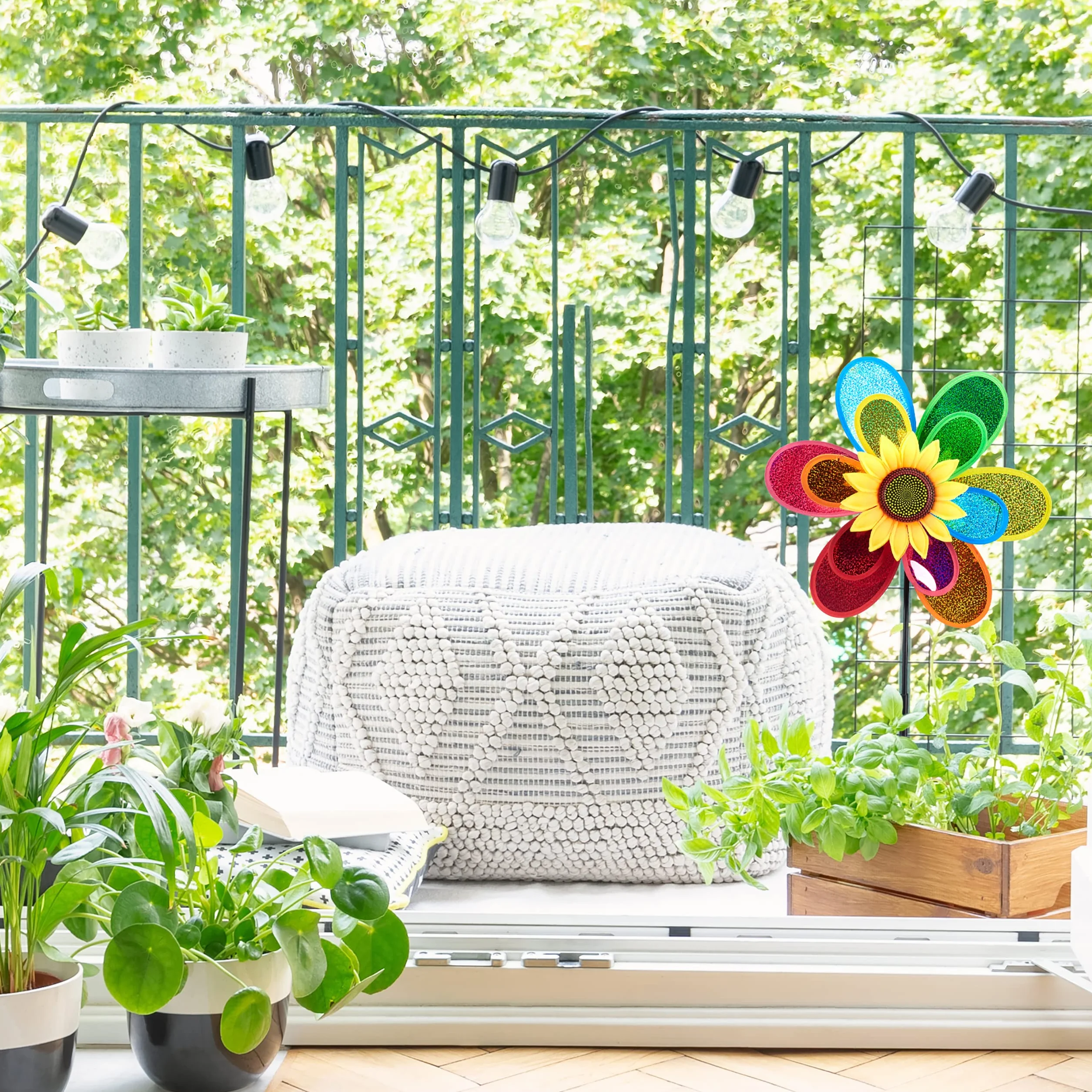 Relaxdays Molinillo de Viento Flor Jardín Terraza Poliéster Multicolor 74,5 x 37,5 x 14 cm