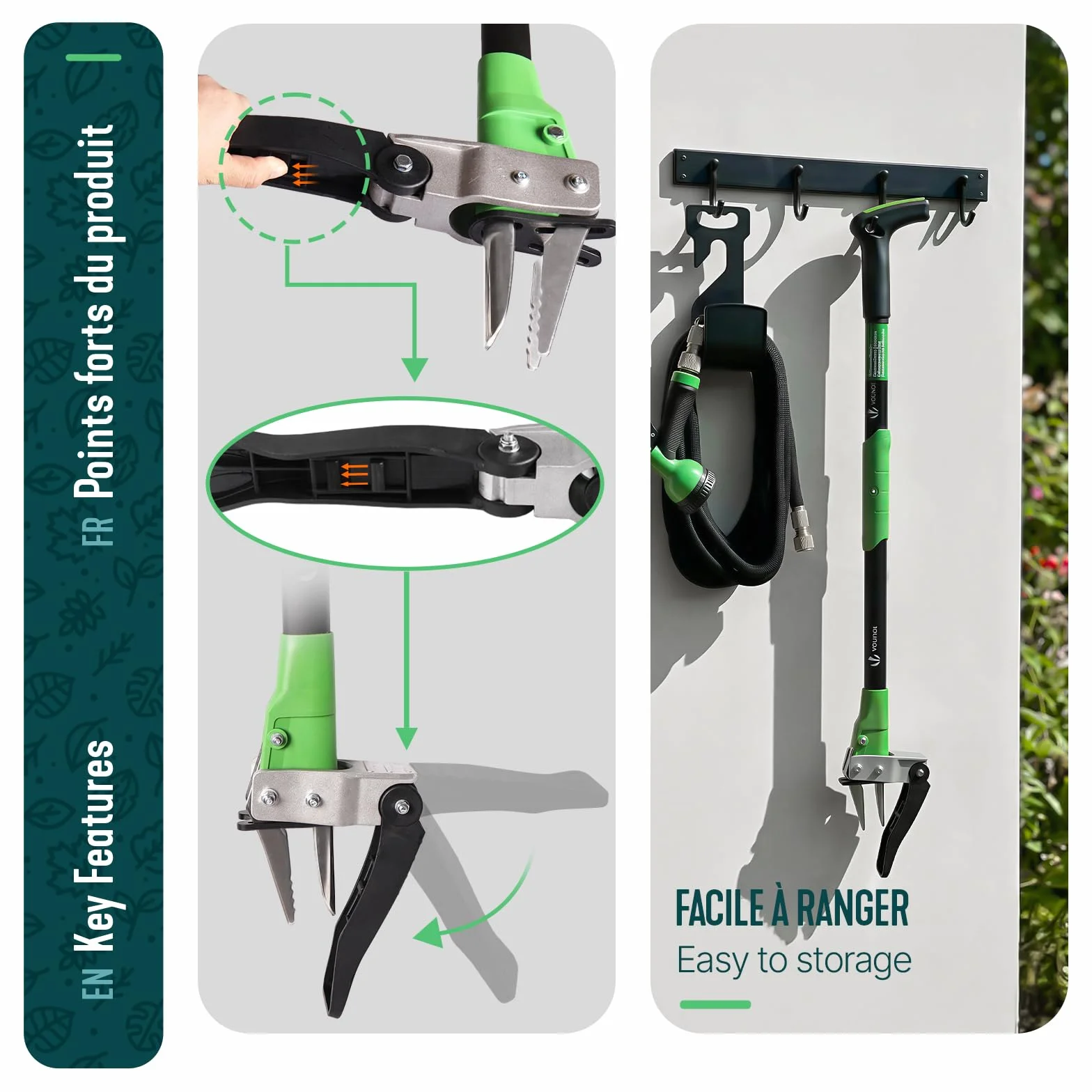 VOUNOT Extractor de Malezas de Jardín con Garras de Acero Inoxidable y Pedal, 100cm