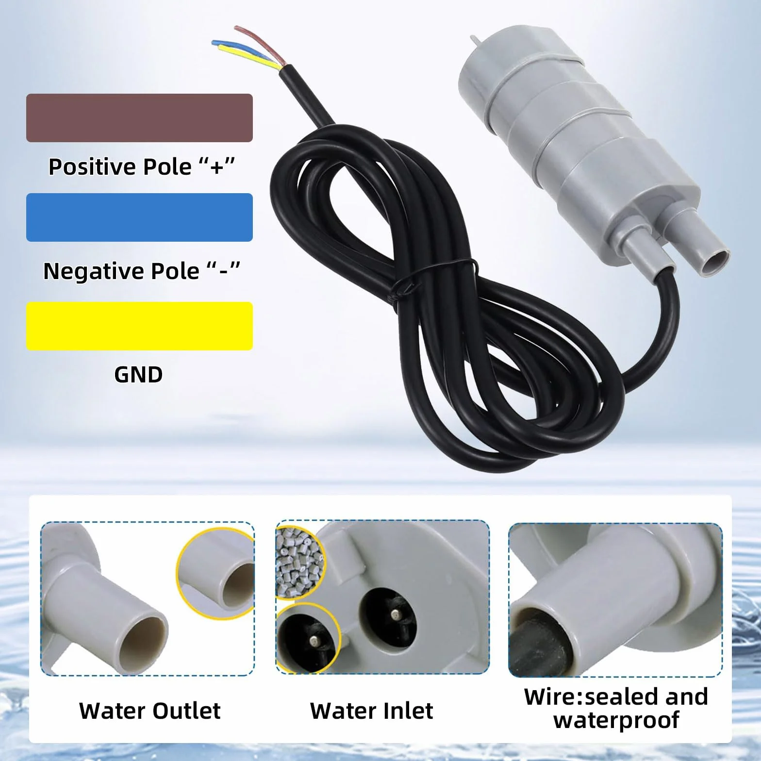 Bomba de agua sumergible 12V 840L/H 3A alto flujo Micromotor para autocaravana estanque acuario