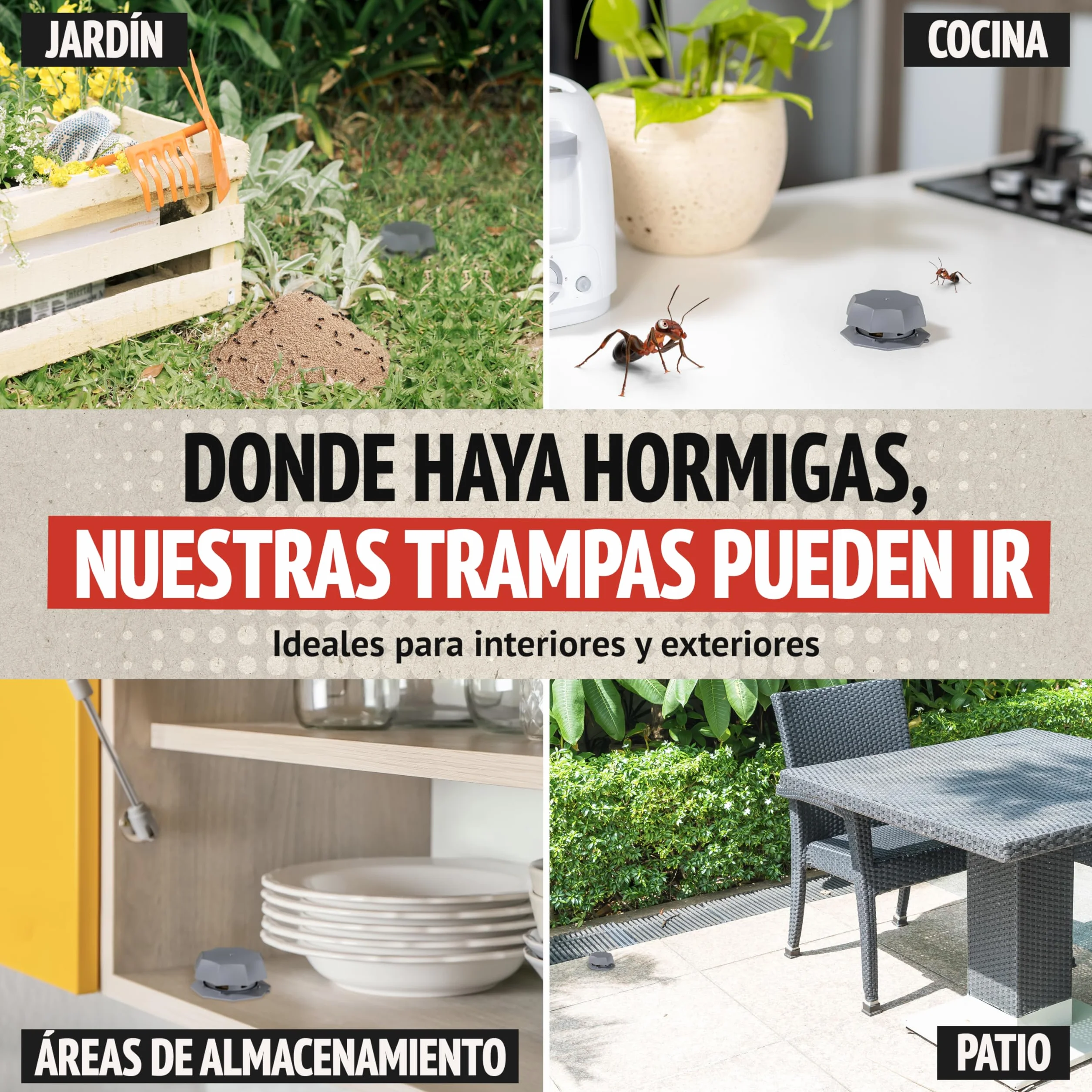 Trampa para Hormigas Pack 4 Unidades - Mata Hormigas con Cebo Anti Hormigas para Interior y Exterior