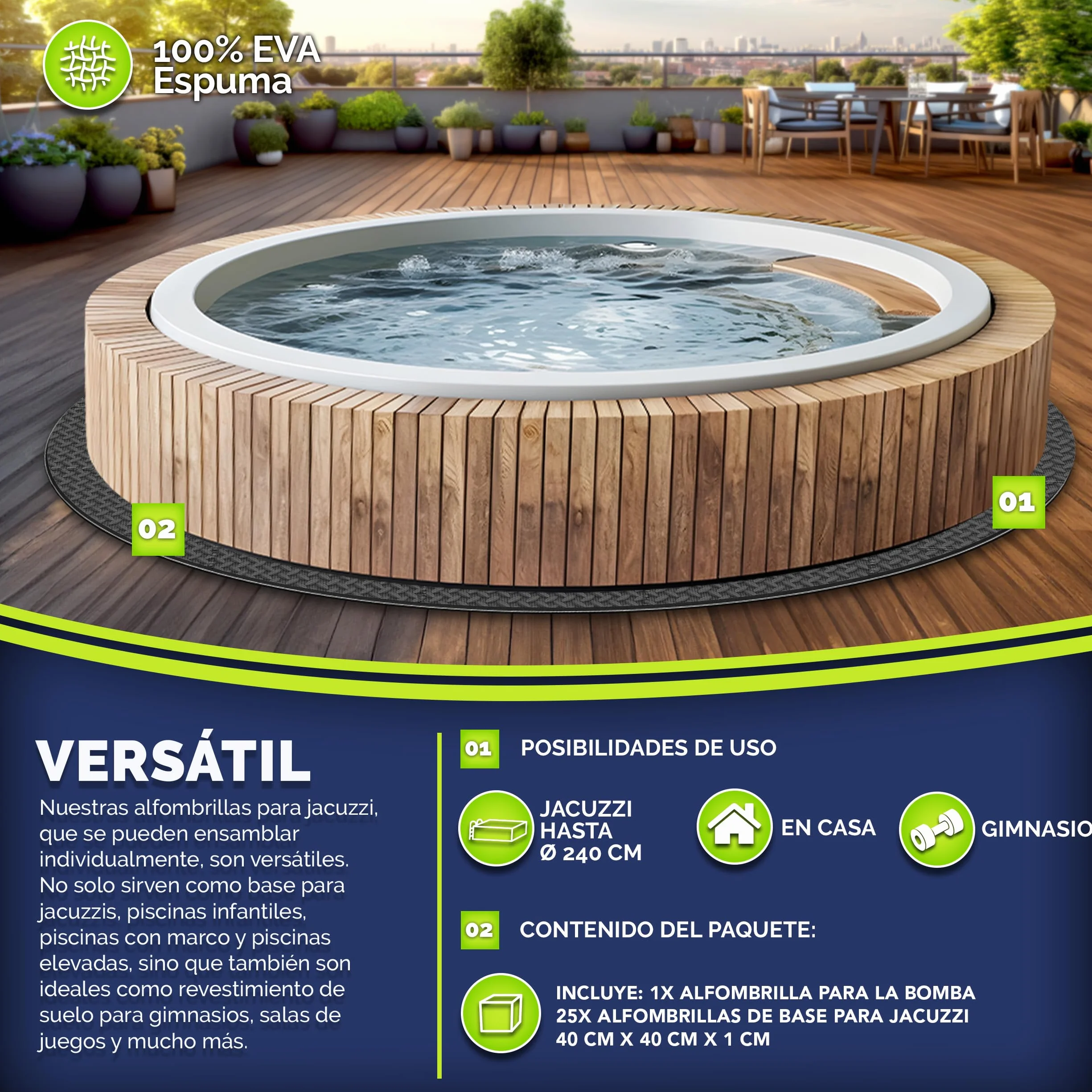 Tillvex Alfombrilla Redonda 240 cm Protección Térmica Suelo Jacuzzi Aire Libre Piscina Negro