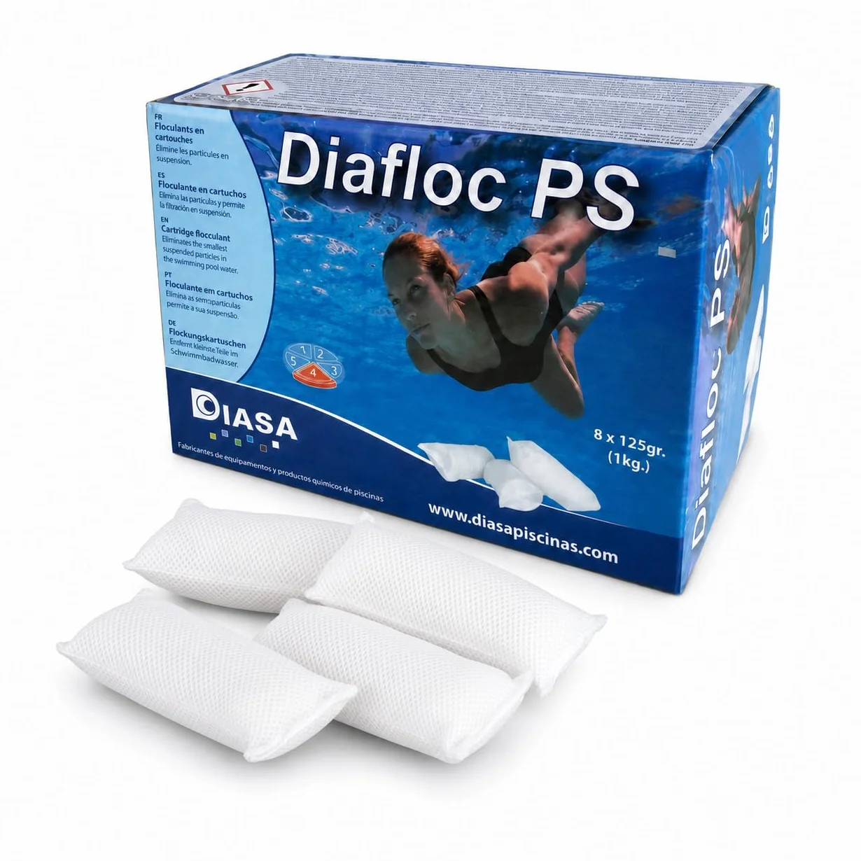 DIASA INDUSTRIAL DIAFLOC PS Floculante Clarificante para Piscinas 1 KG - 8 saquitos de 125 g