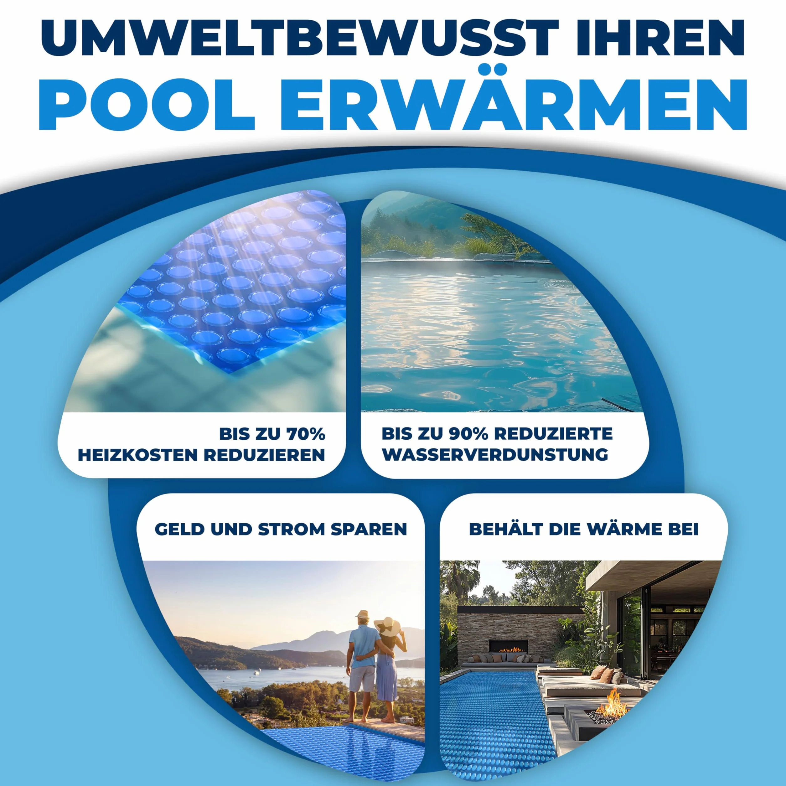 KESSER Lona Solar para Piscina Redonda Ø 244 cm, Azul, 600 x 400 cm