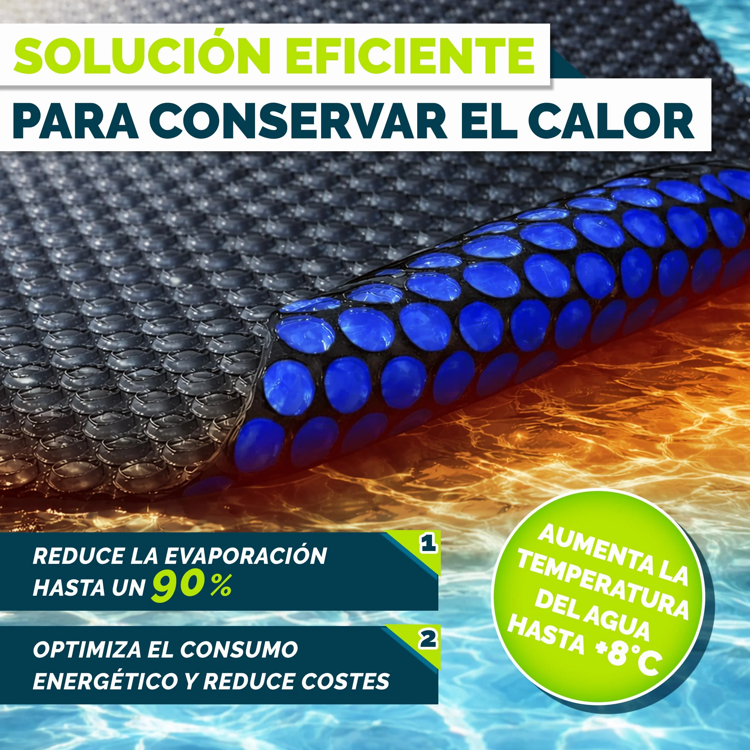 Tillvex Lona Solar para Piscina 400 µm Rectangular 450 x 220 cm Cubierta Solar Térmica