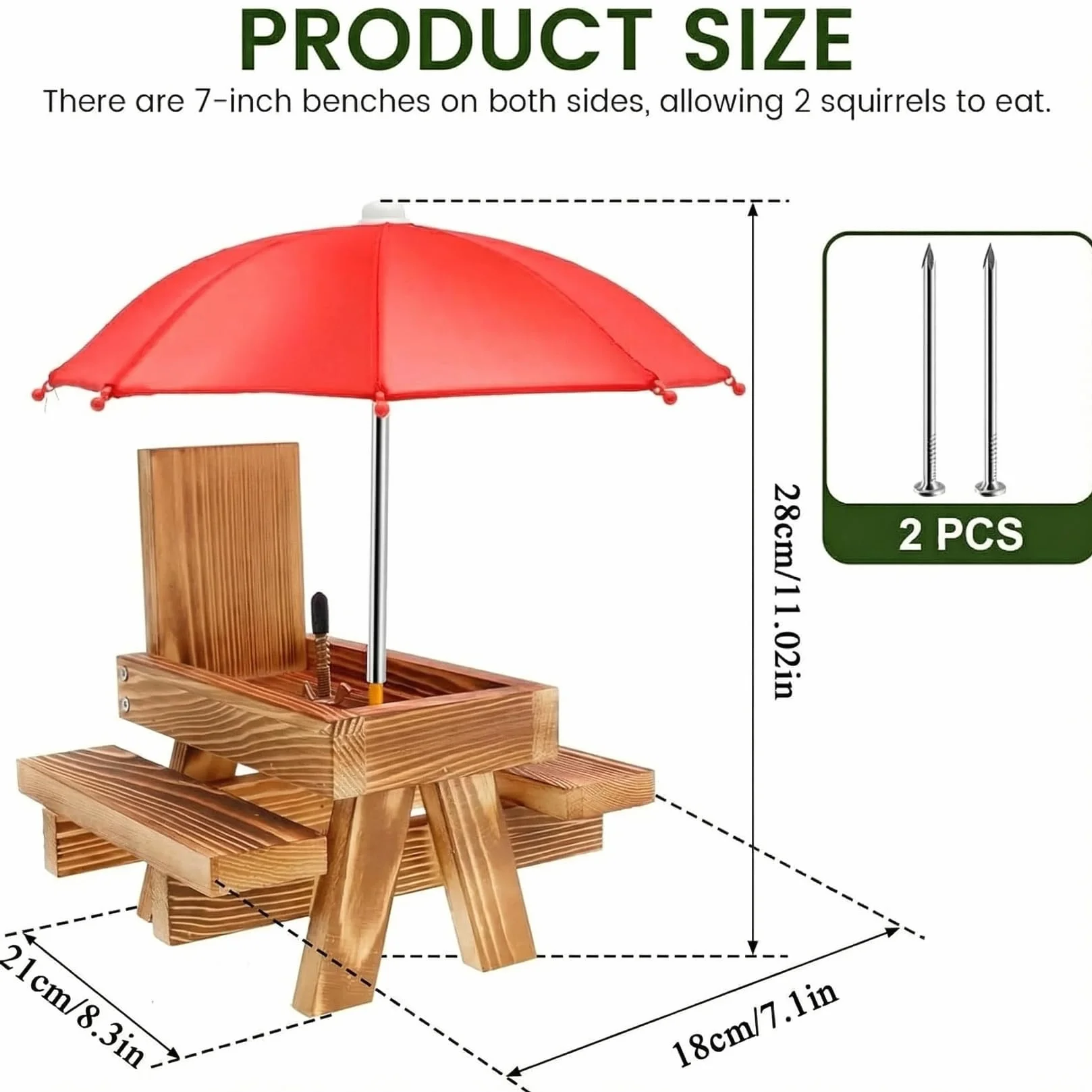 Comedero para Ardillas Alimentador de Madera con Paraguas para Exteriores
