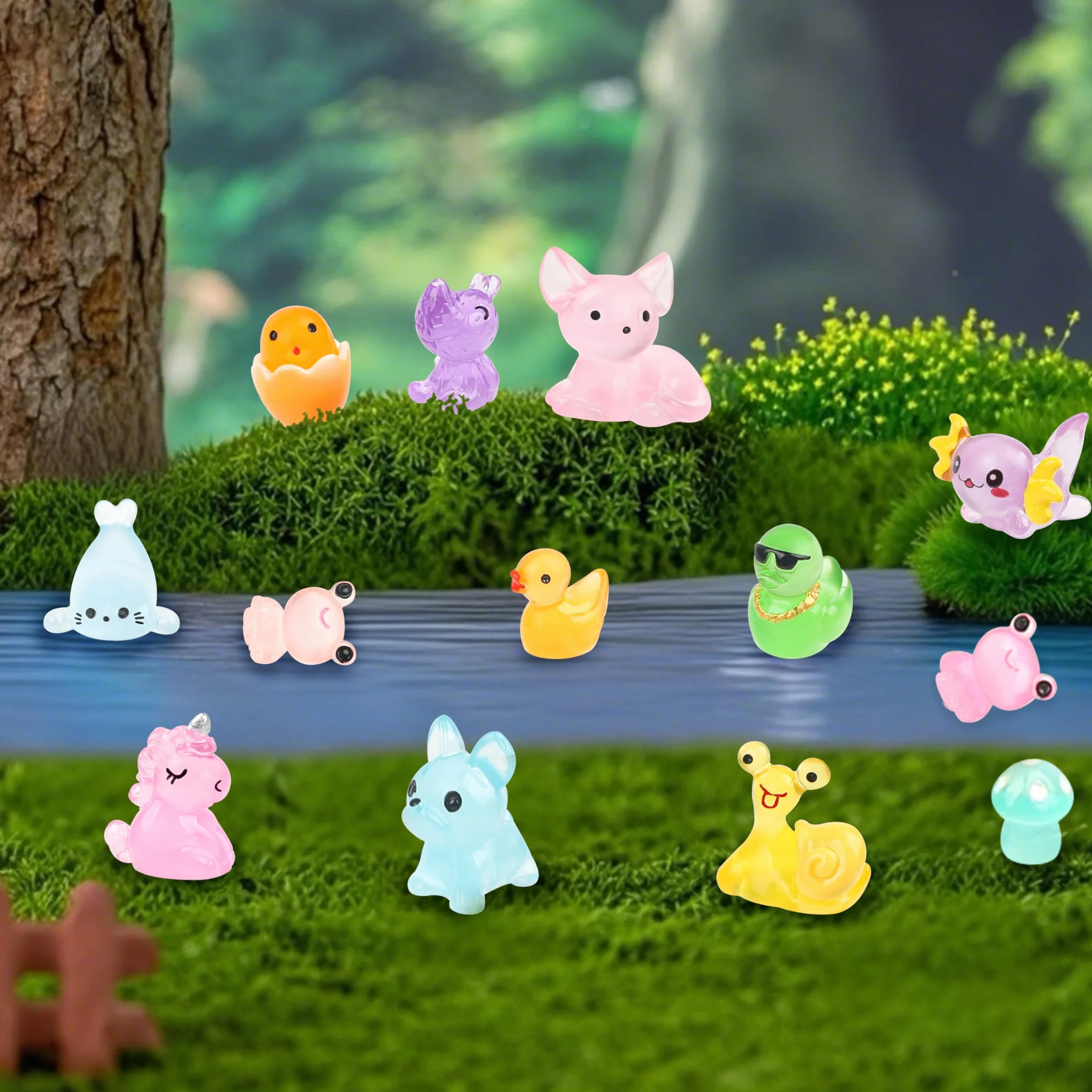 Set 125 Mini Figuras Resina Animales Brillan Oscuridad Decoración Jardín Hadas Acuario