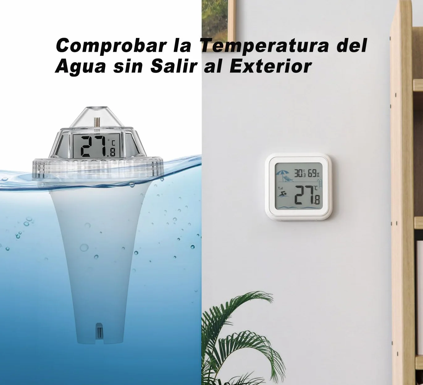 Termómetro Flotante Inalámbrico para Piscina con 3 Pantallas LCD Monitor de Temperatura de Agua Exterior