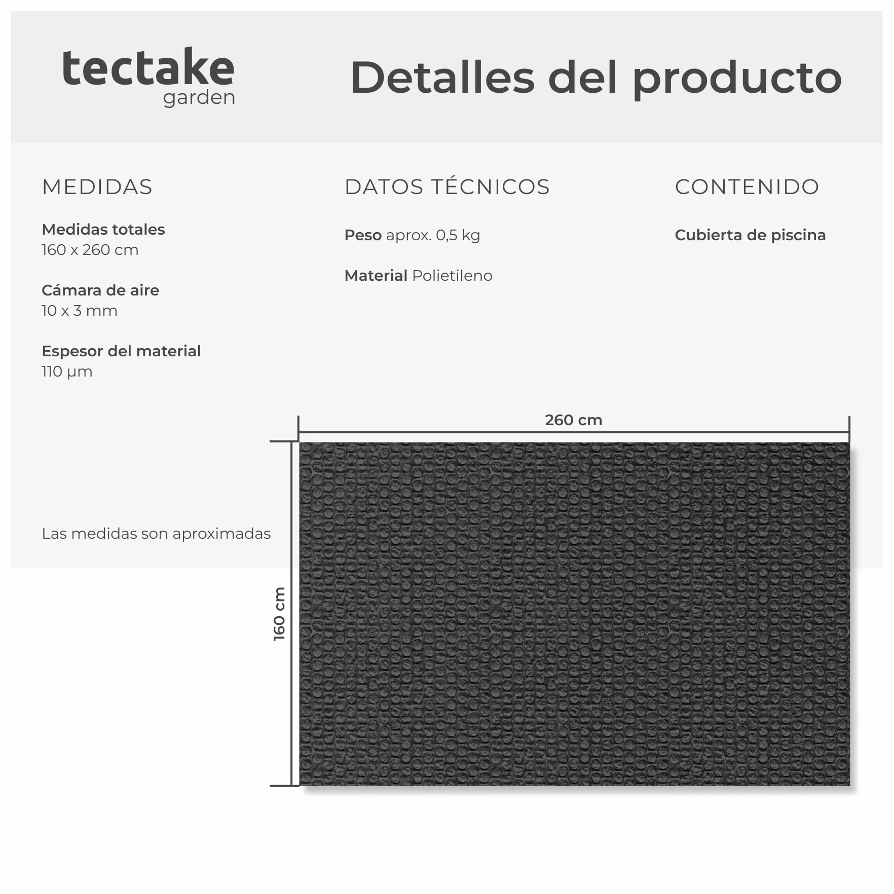 Cobertor Solar para Piscina Desmontable 160 x 260 cm Negro