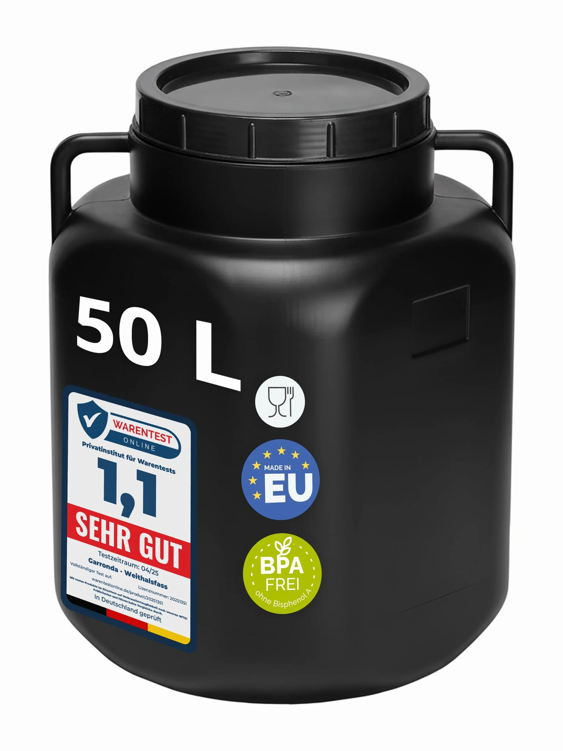 Barril Cuadrado 50 litros BPA-Libre Boca Ancha Depósito de Agua con Tapa Negro