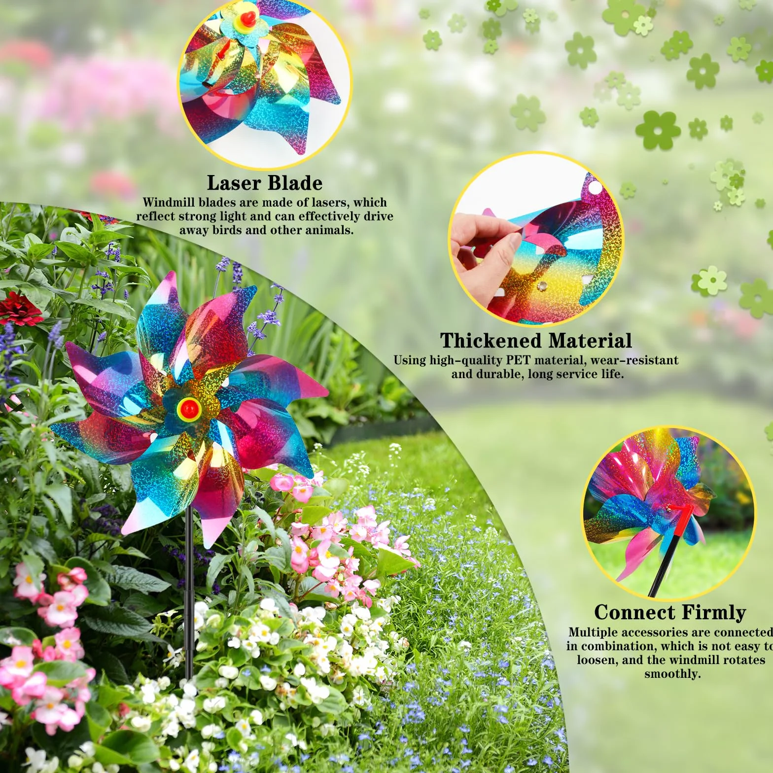 Shyllin Molino de Viento Reflectante 53cm Ahuyenta Pájaros Antipalomas para Jardín, Balcón