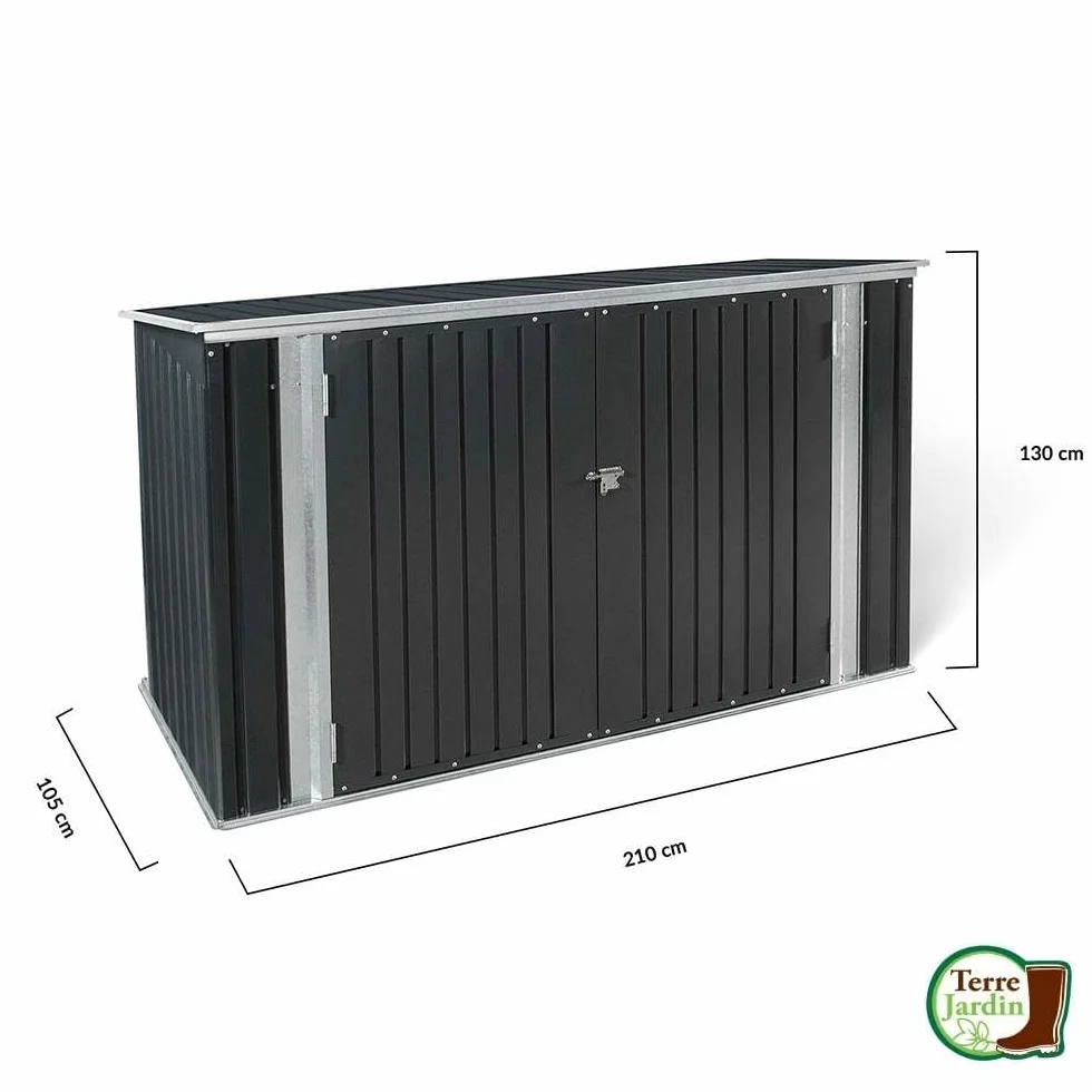 TERRE JARDIN Caseta de Jardín Metálica 210x105x130 cm, Acero Galvanizado, Almacenamiento Exterior
