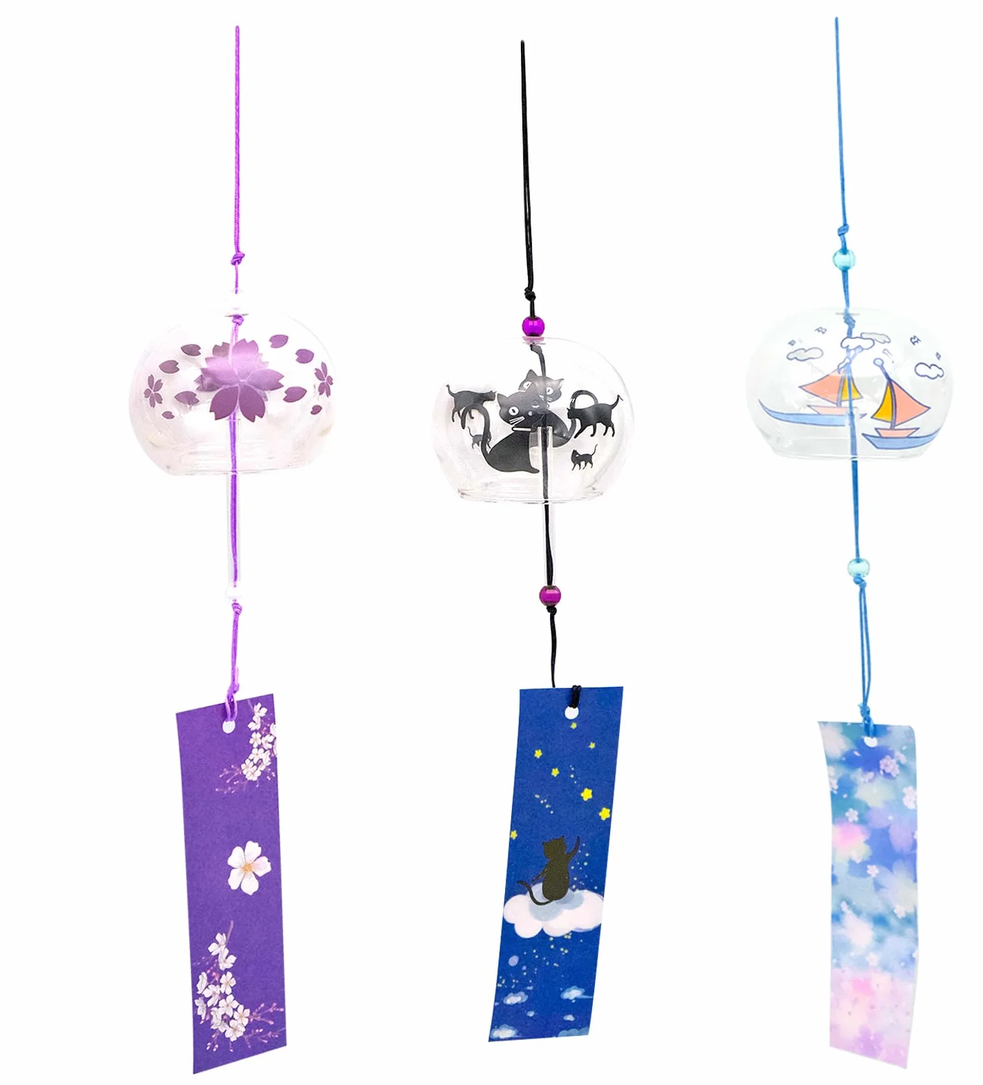 Carillón de Viento Japonés Cristal 3 Piezas Campanas Hechas a Mano para Jardín