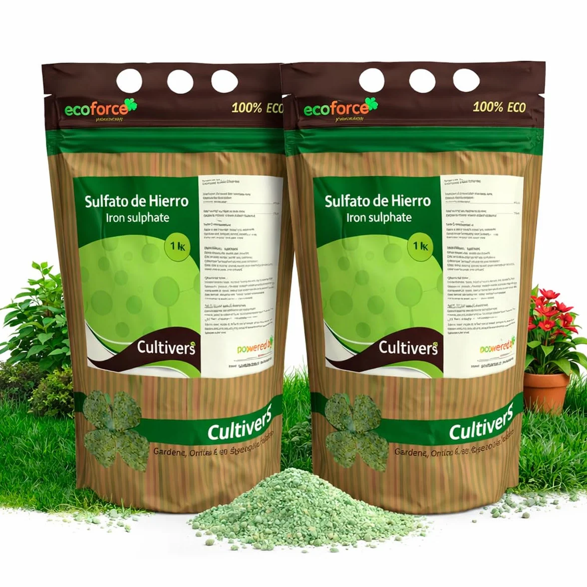 CULTIVERS Sulfato de Hierro Heptahidratado Granulado 2x1 kg para Jardinería y Hogar