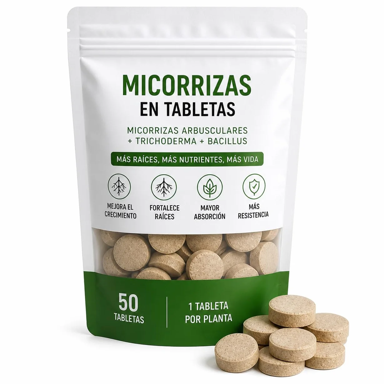 Micorrizas en pastillas 50 uds Trichoderma spp. Bacillus spp. Biofertilizante Estimulador de Raíces