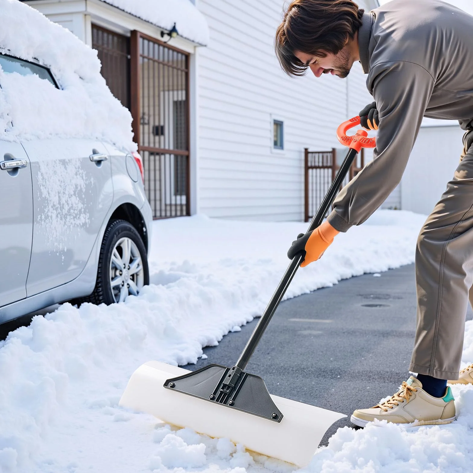 VEVOR Pala Quitanieves 76,2 cm HDPE Mango Segmentado Borde Metálico