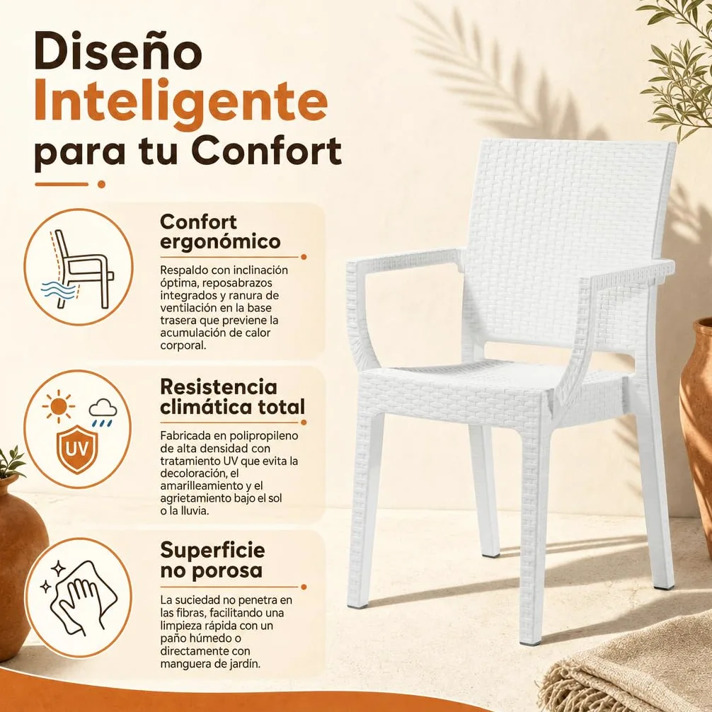 Sillón de Jardín Exterior Efecto Ratán | Resistente y Ligero | Blanco