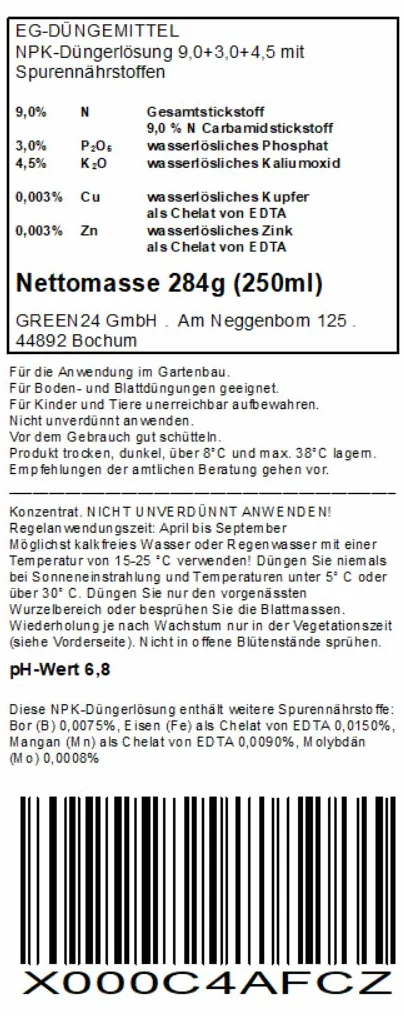 GREEN24 Fertilizante líquido de bambú de alta tecnología para bambúes y pastos Verde
