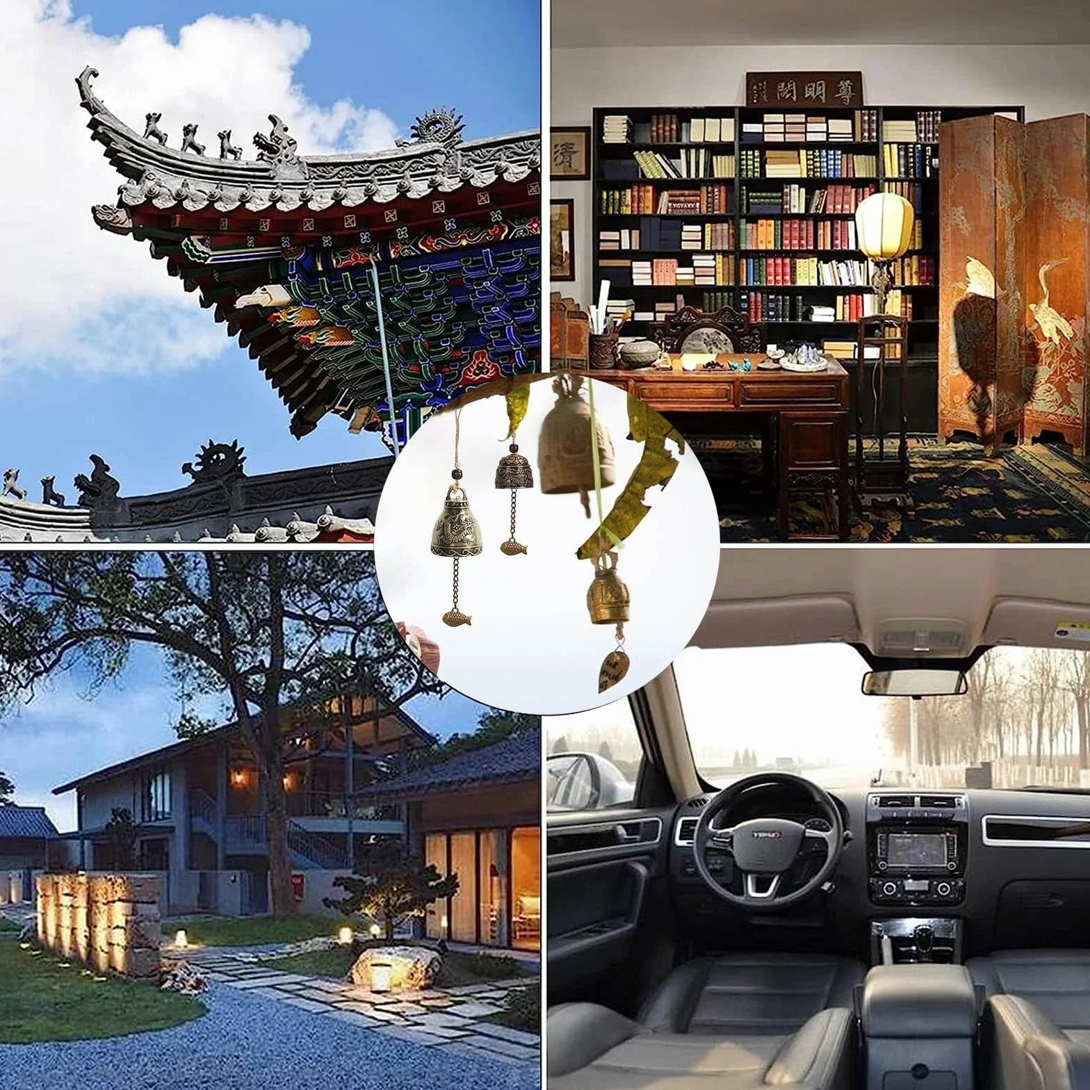 Campanillas De Viento De La Suerte Feng Shui, 4 Piezas Campanas Chinas Clásicas para Decoración Colgante
