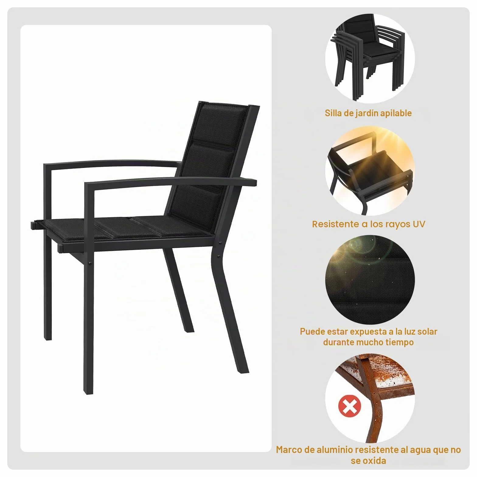 Devoko Conjunto Jardin Exterior 4 Personas, Mesa y Sillas De Comedor De Aluminio 4+1, 4 Sillas Apilables de Aluminio y 1 80-160CM Mesa Jardin Extensible, Muebles Jardin, Gris Oscuro