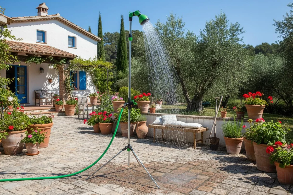 NORDIQ Ducha para Jardín y Terraza con Conexión Universal, Altura Regulable 175-229 cm, Aluminio Premium