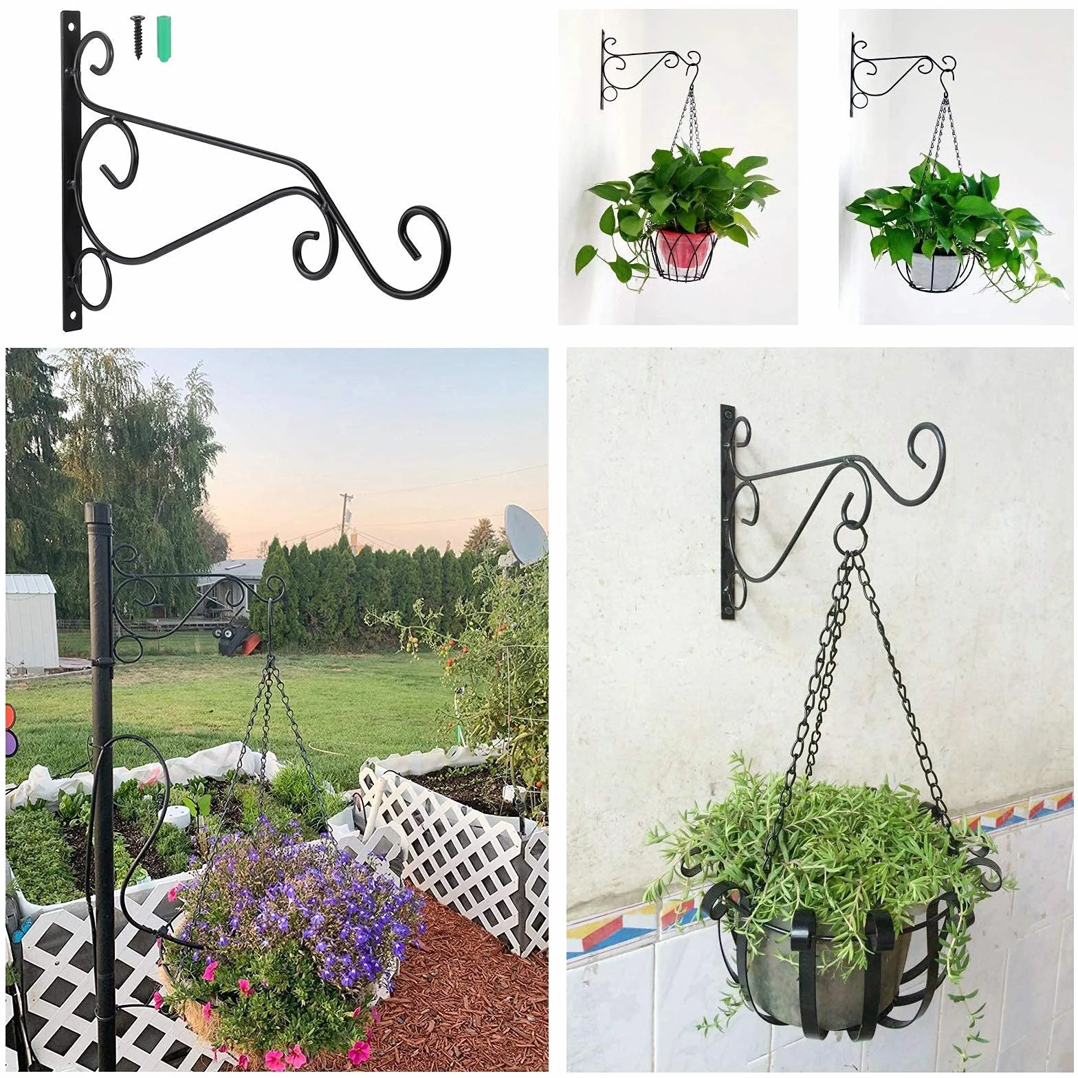 Zocipro Soporte para Macetas Colgantes de Metal Exterior 29x20cm Gancho Pared Hierro Jardinera Balcon