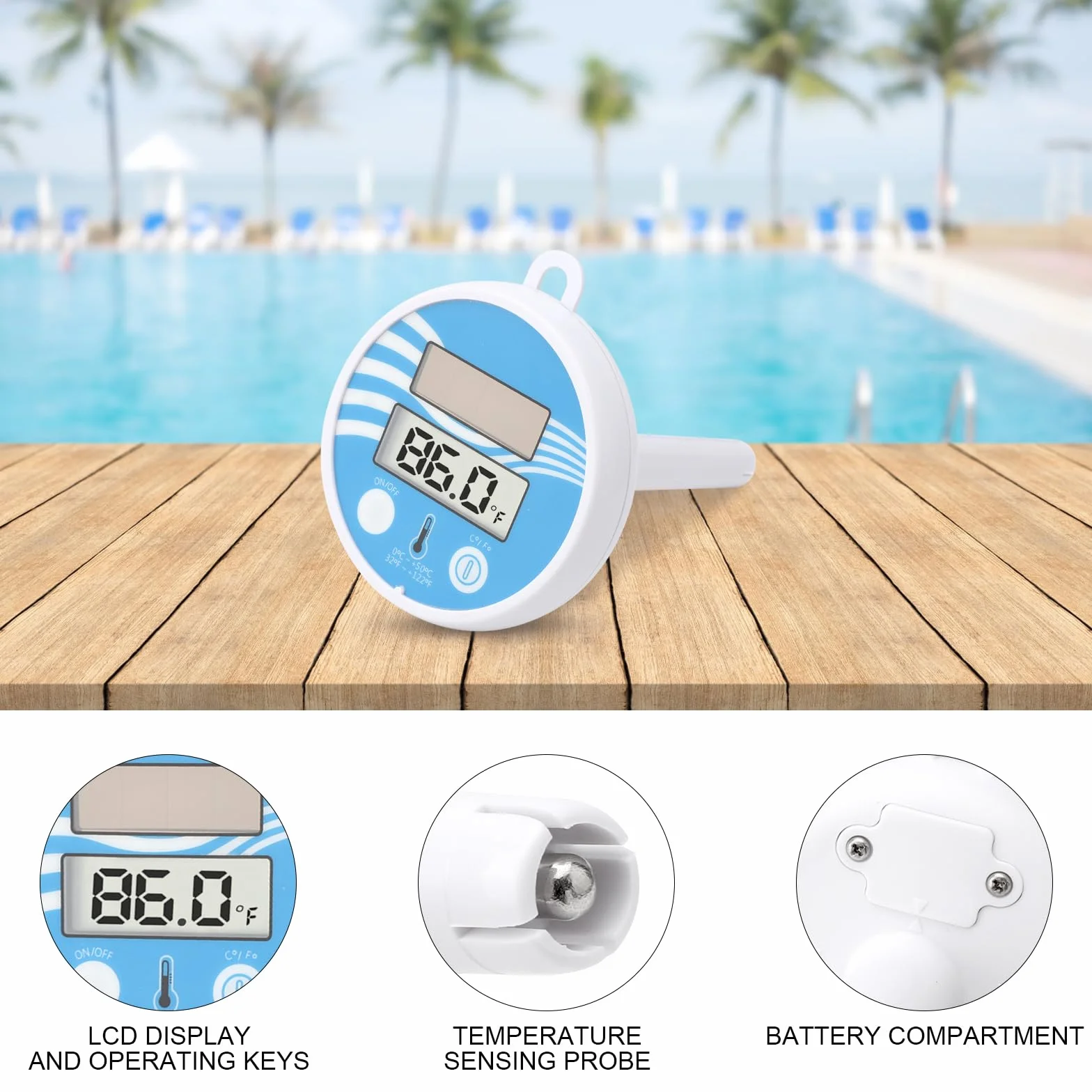 TNSLAND Digital Pool Thermometer Flotante para Piscinas Cubiertas y Al Aire Libre