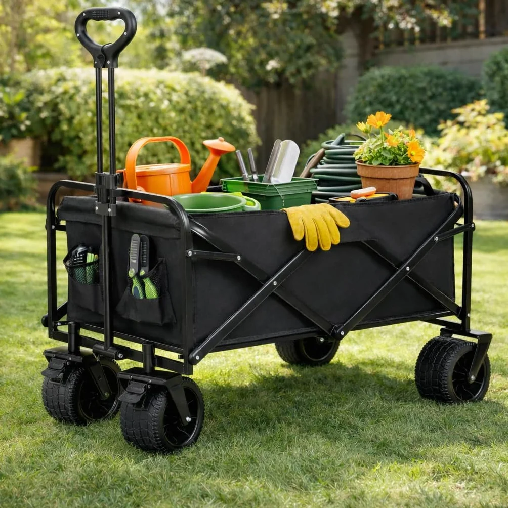 Carro de Mano Plegable con Ruedas Grandes Todoterreno 150kg Asa Ajustable Multiusos