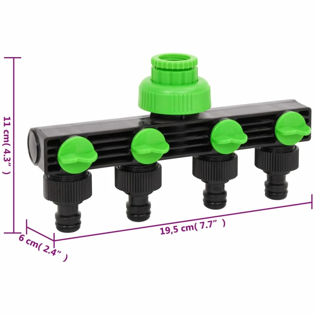 Conector de grifo de 4 vías de ABS y PP, 19,5 x 6 x 11 cm, adaptador verde y negro para 1 2 pulgadas BSP, para riego con aspersores, manguera de jardín y sistema de riego