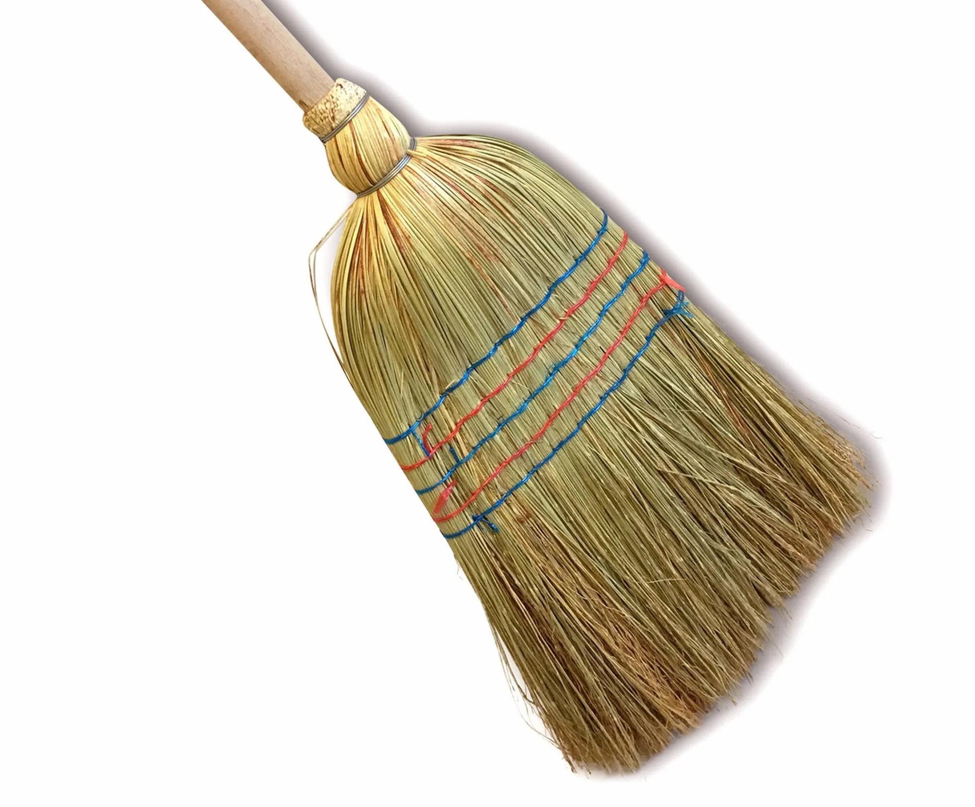Lote de 3 cepillos Tradicionales de Paja de arroz | 5 Hilos | Ancho 35 cm | Mango de Madera 150 cm | para Limpieza Exterior, sótano o Garaje | Kibros 2840x3 | Fibra natural, sin mangas, uso interior al aire libre bodega patio jardín, barrido suelos variad