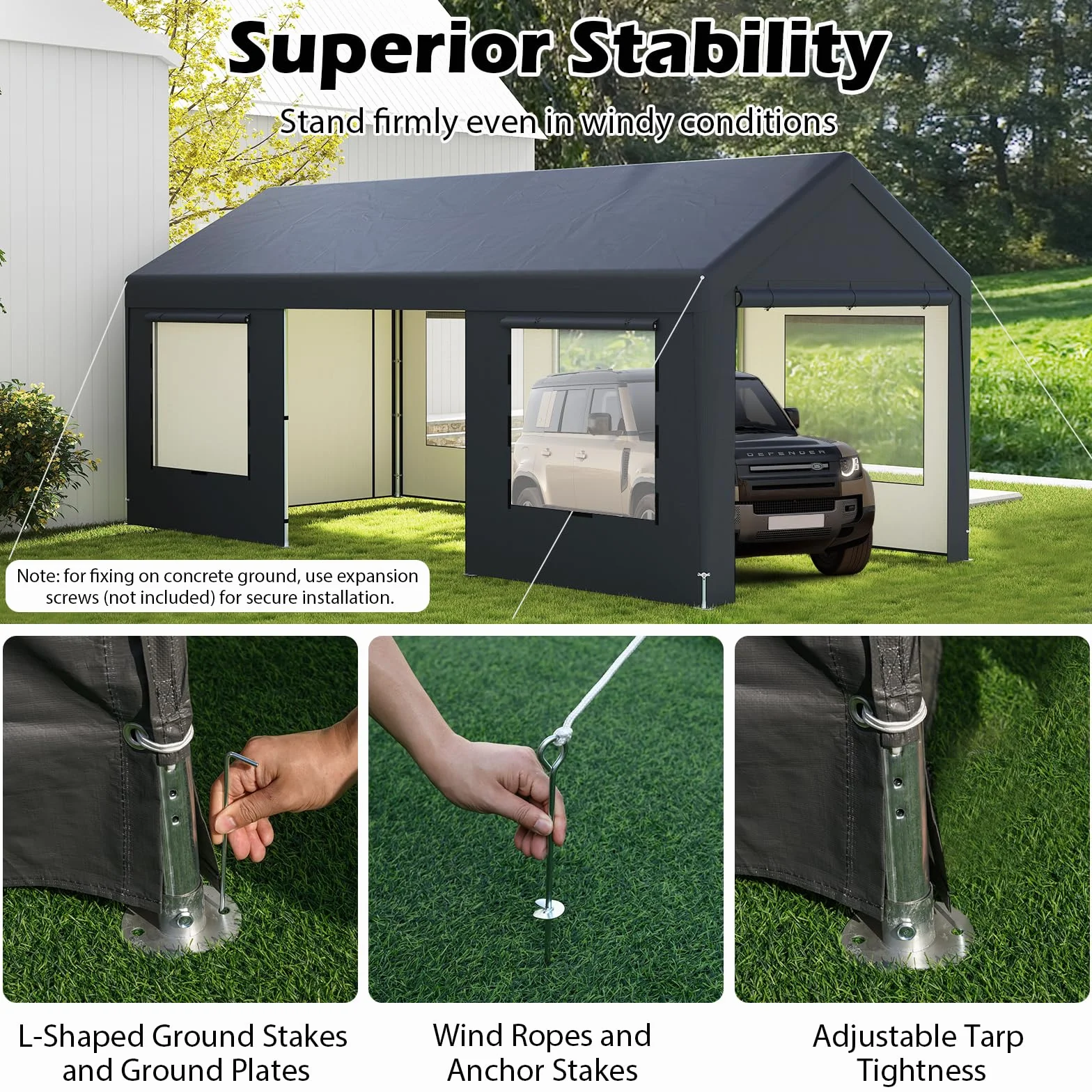 GOPLUS Garaje Impermeable 3x6 M, Carpa para Coche con 8 Paredes Laterales Desmontables, Gris