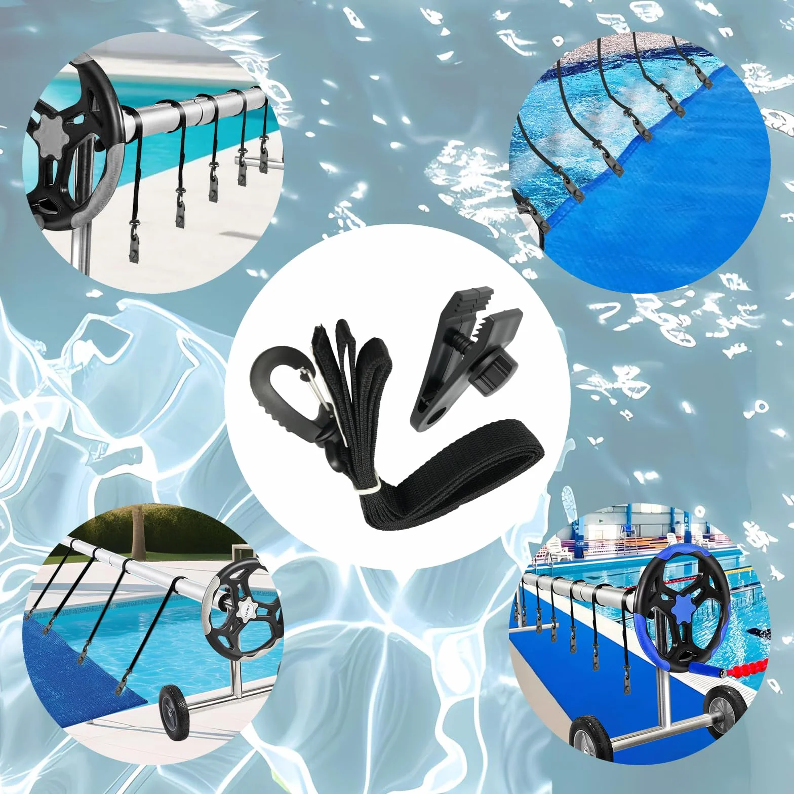 Juego de Fijación para Enrollador de Piscina Cintas de Sujeción para Cubiertas