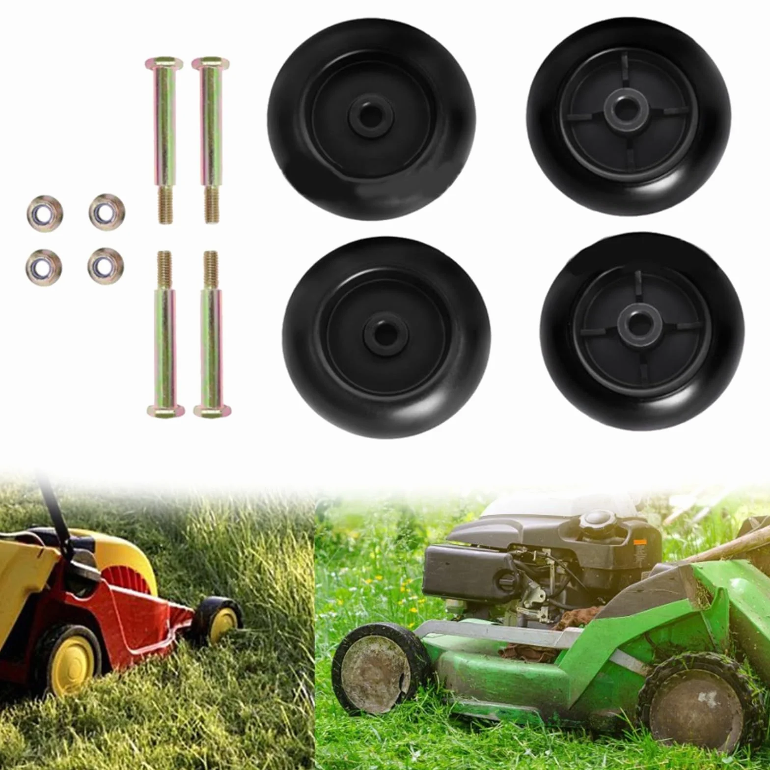 KiraKira Paquete de 4 ruedas para cortacésped compatibles con 532133957 532174873 589527301 734-3058 112-0677 1700184 42-54 pulgadas, color negro