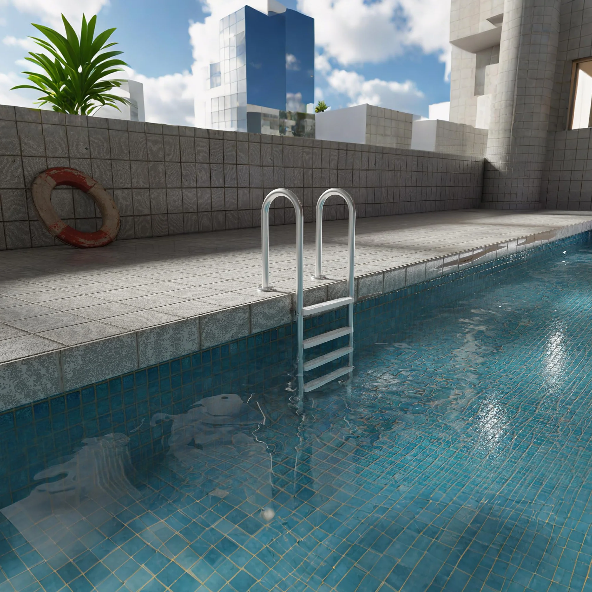 XMTECH Escalera de piscina acero inoxidable 4 peldaños incluye material montaje anclaje plástico almohadillas antideslizantes plateada
