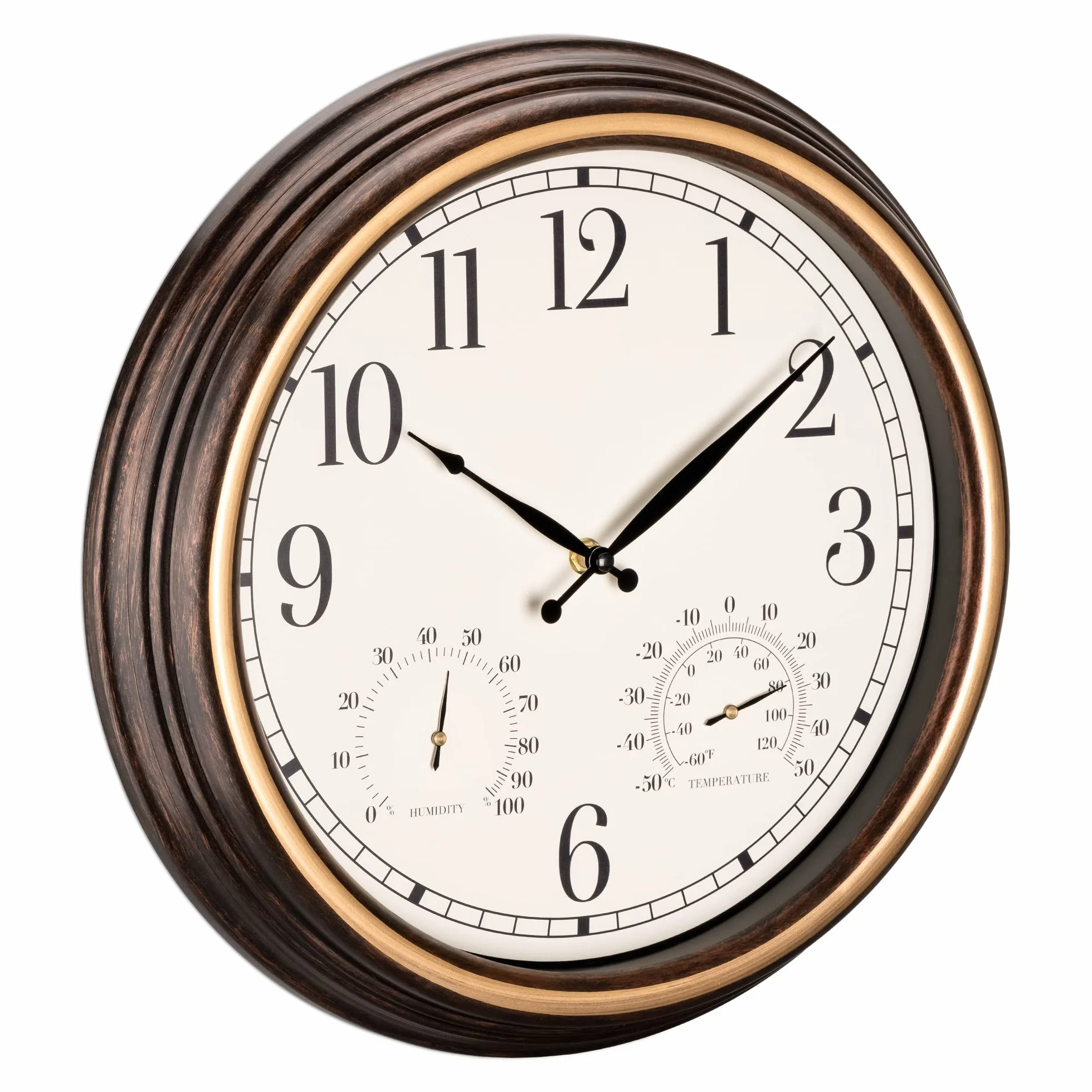 Navaris Reloj de Pared Vintage Redondo 38,1 cm Impermeable Exteriores Silencioso Termómetro Humedad Marrón