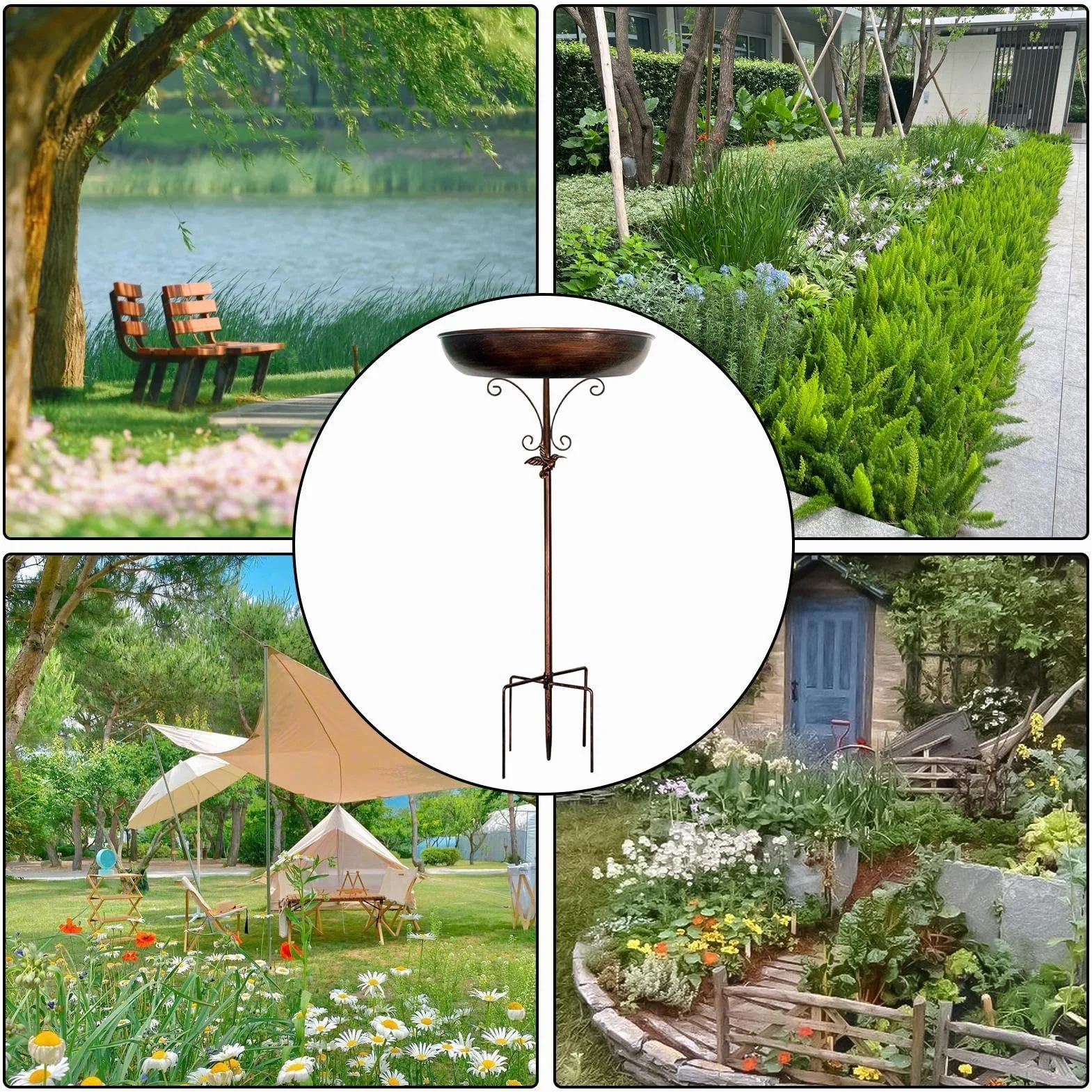 Teksome Bebedero para Aves Exterior, Metal con Soporte Decorativo para Jardín