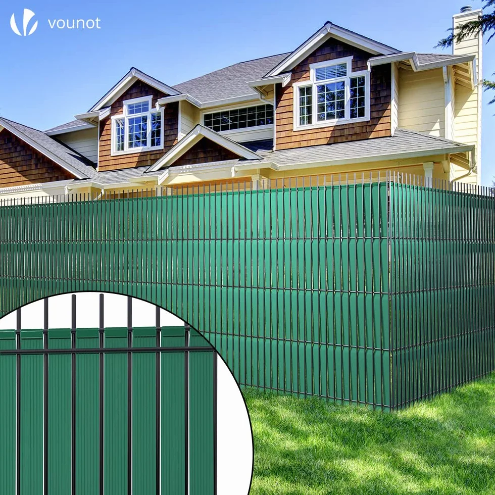 VOUNOT Tiras de Protección Visual de PVC 300 m x 4.7 cm para Valla de Jardín, Verde con 600 Clips
